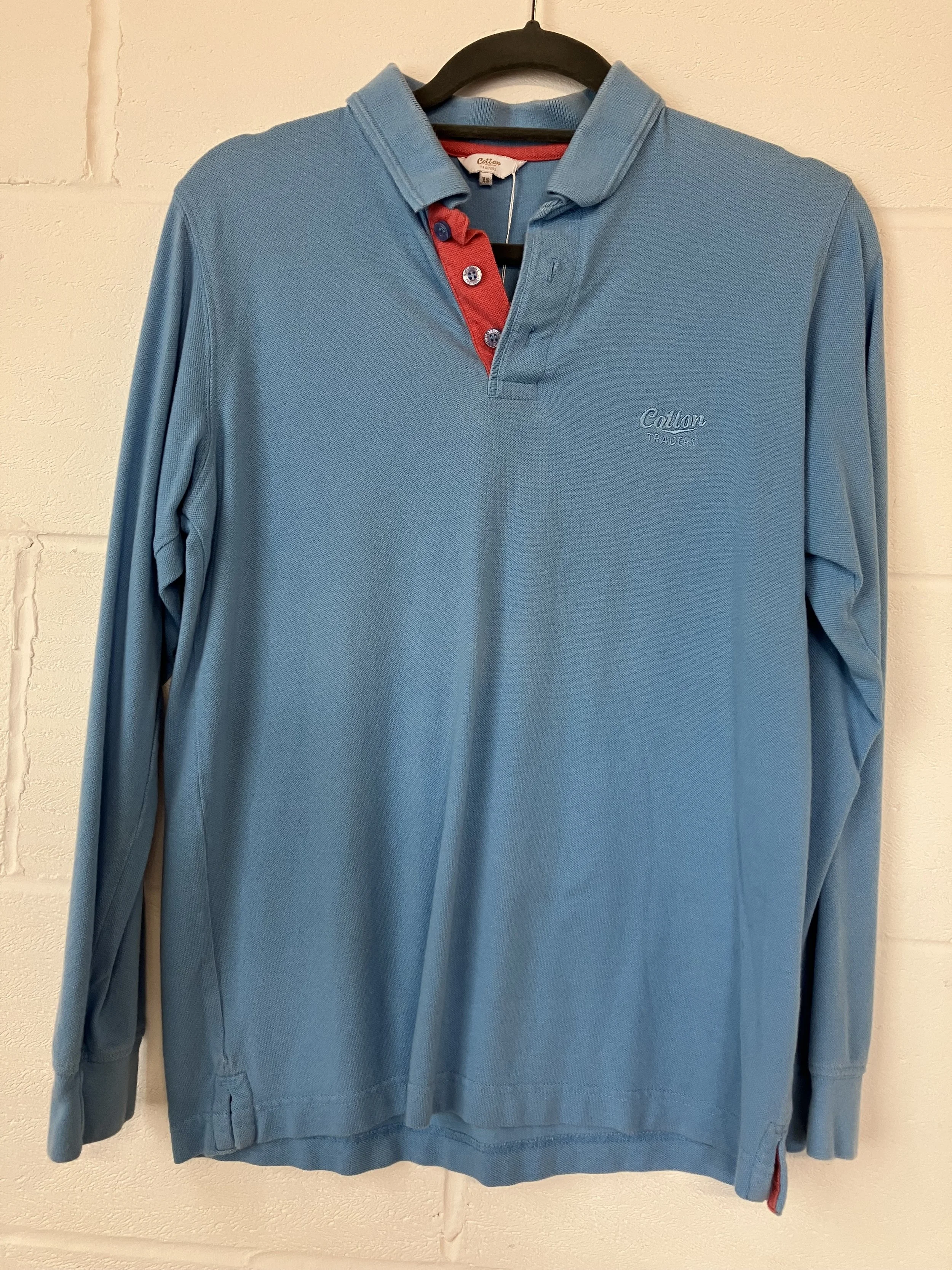Ladies Cotton Traders Blue Long Sleeved Rugby Style Pink and Blue Shirt