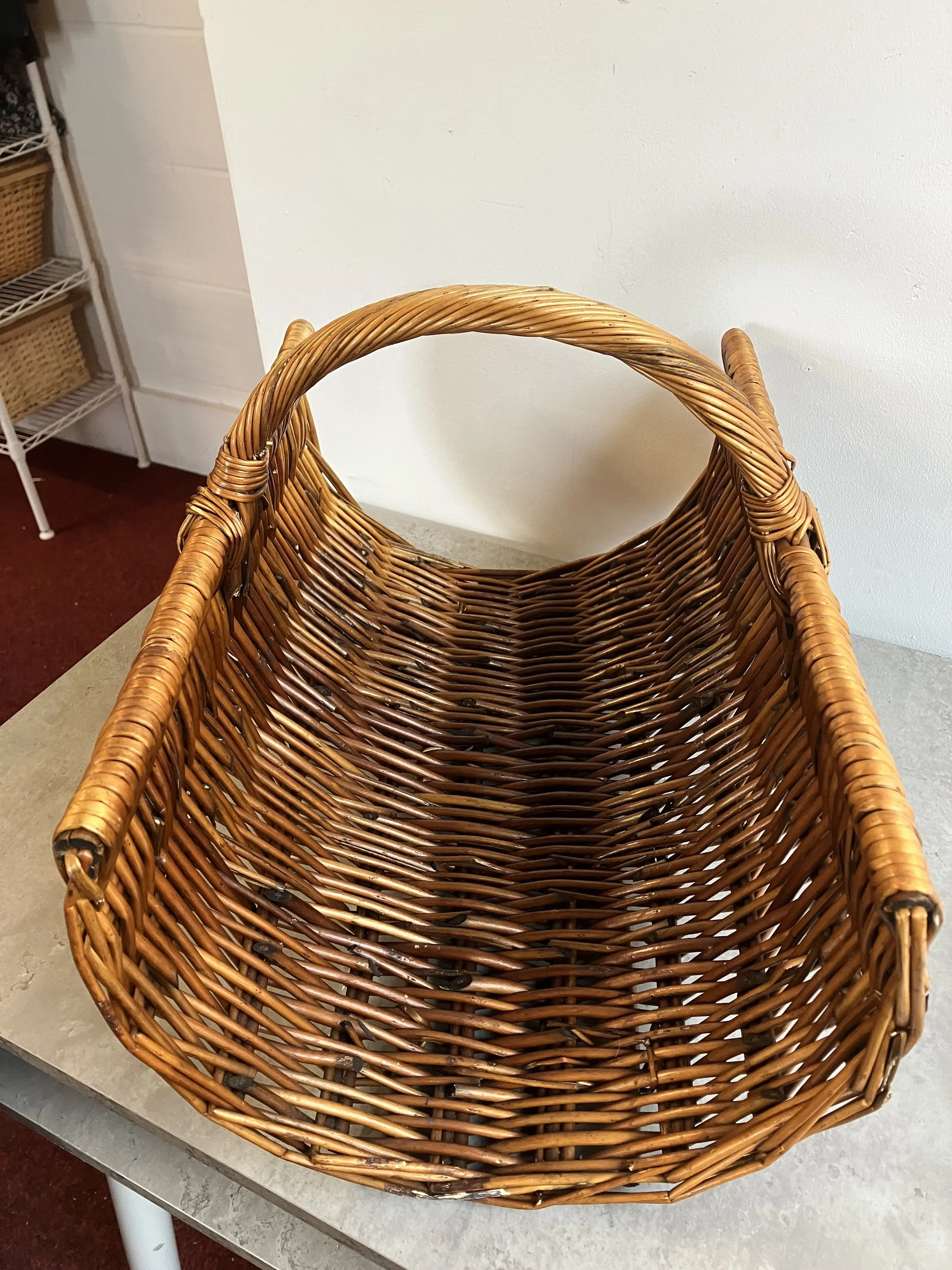 Woven Wicker Open Ended Log Basket with Handle