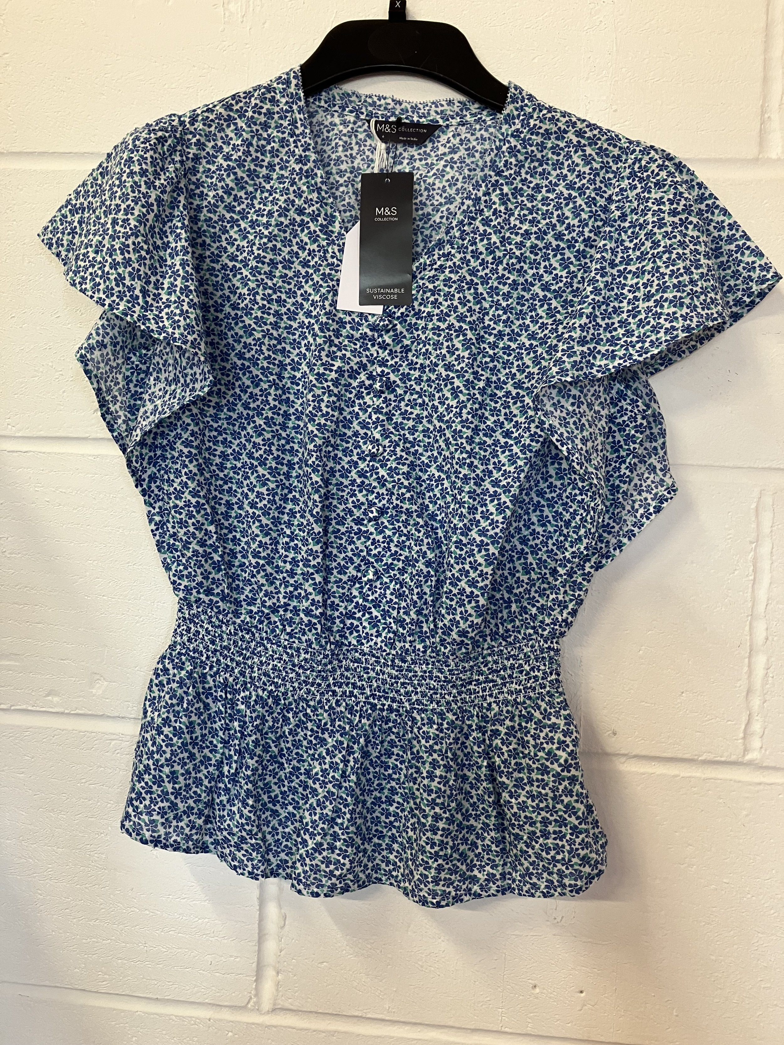 Marks and Spencer Blue Floral Patterned Viscose Top