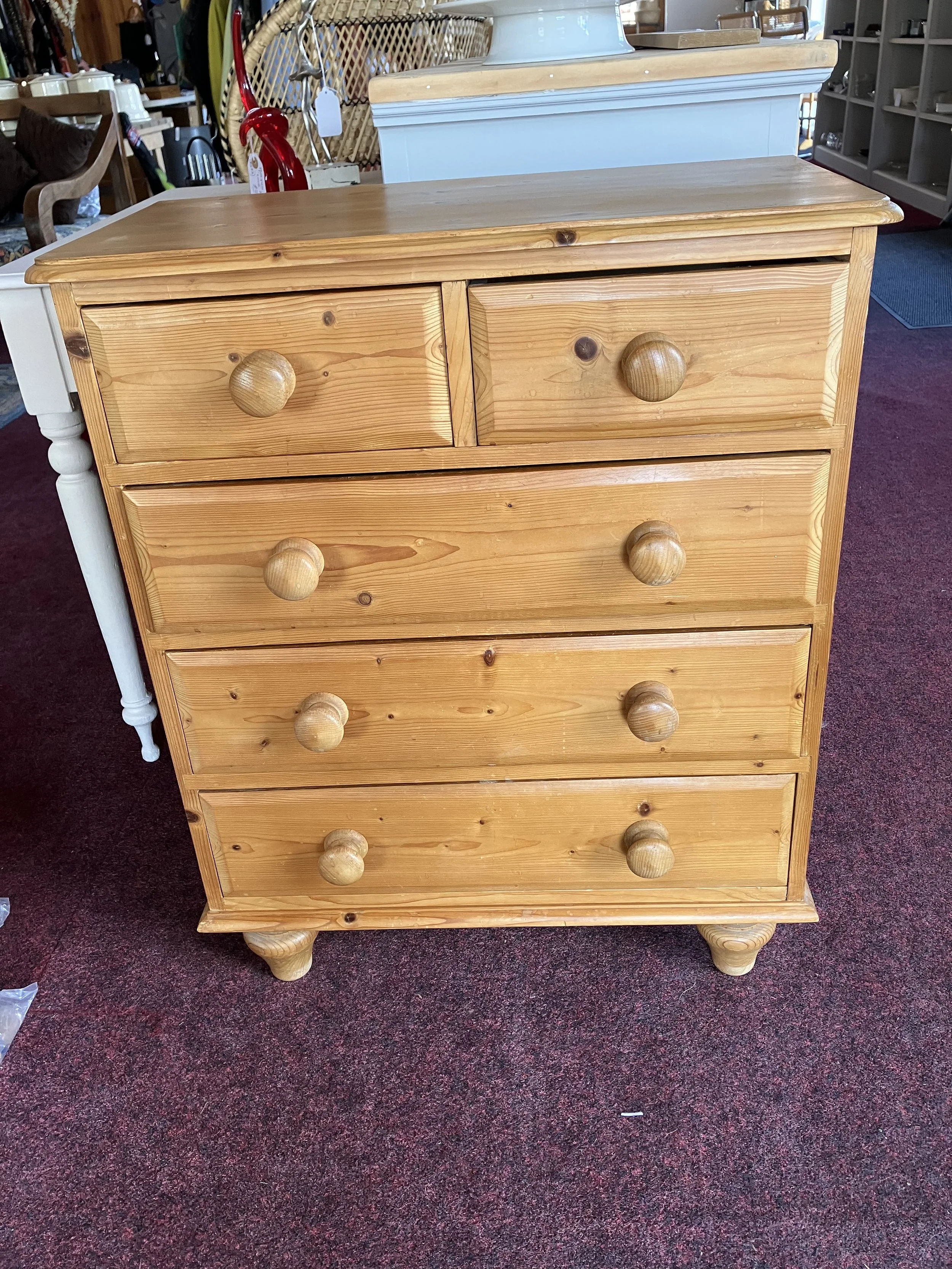 Small Pine Two Over Three Chest of Drawers
