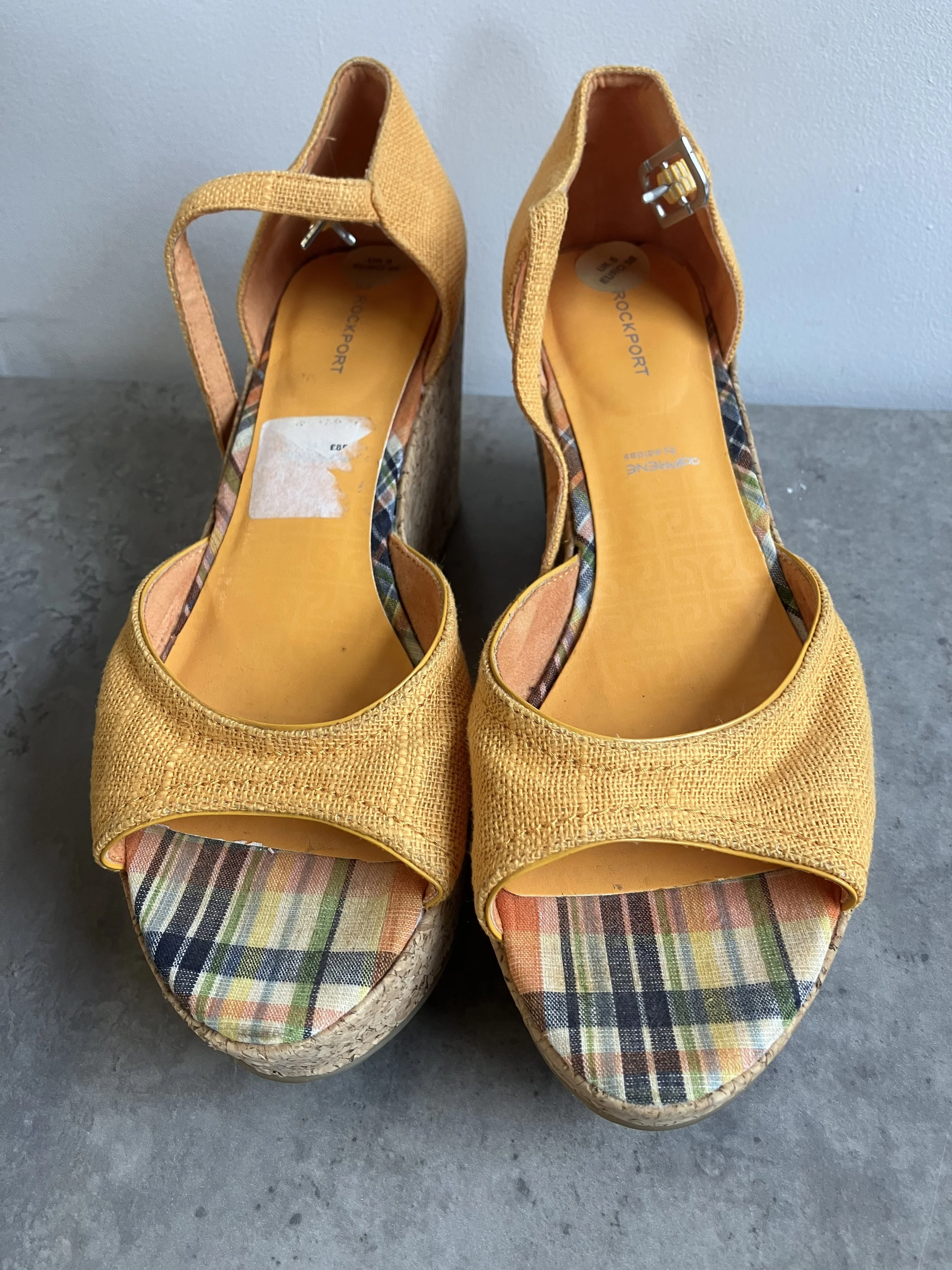 Pair of Orange Canvas Cork Wedged Sandals by Rockport