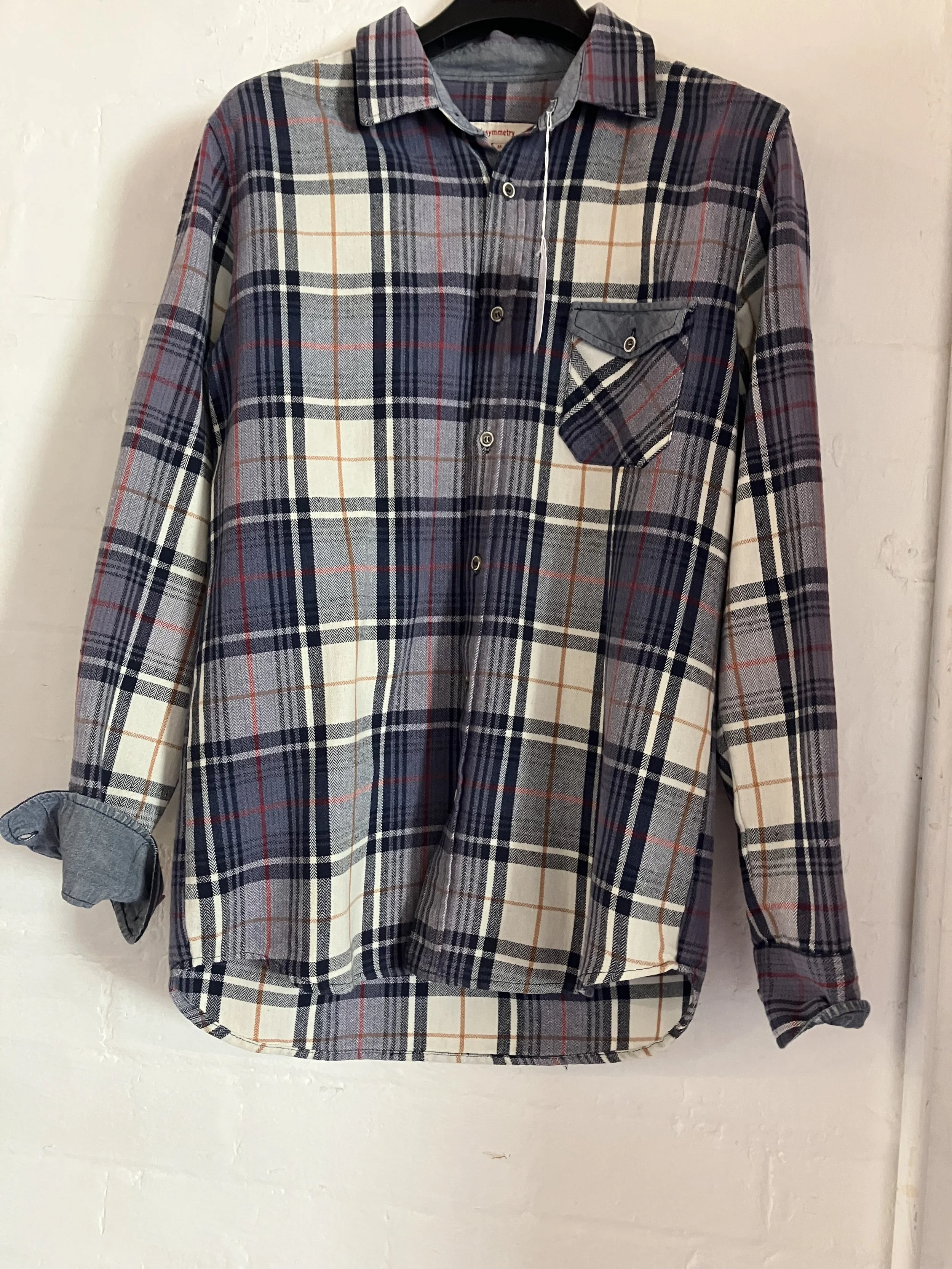 Asymmetry Blue and White Tartan Pattern Shirt