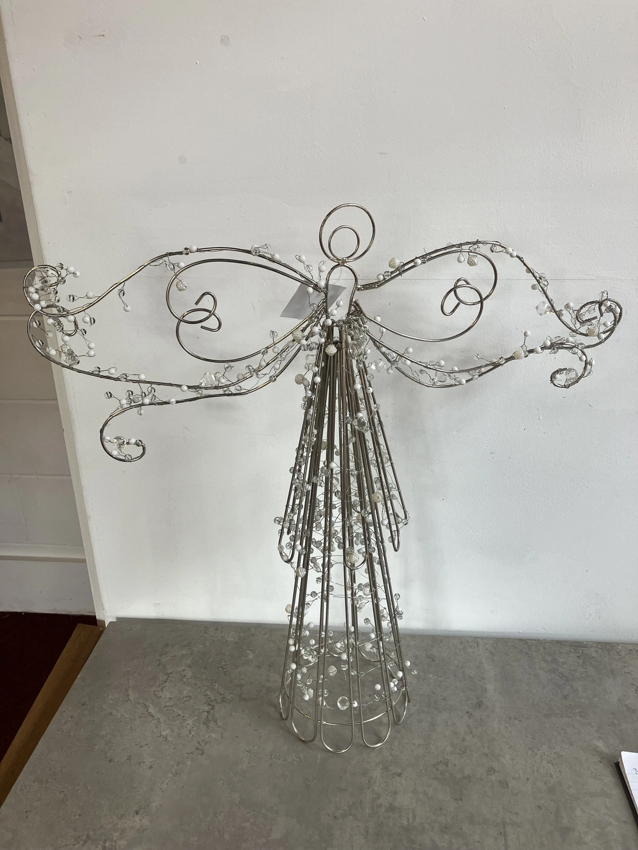 House Additions Christmas Beaded Table Top Silver Metal Angel
