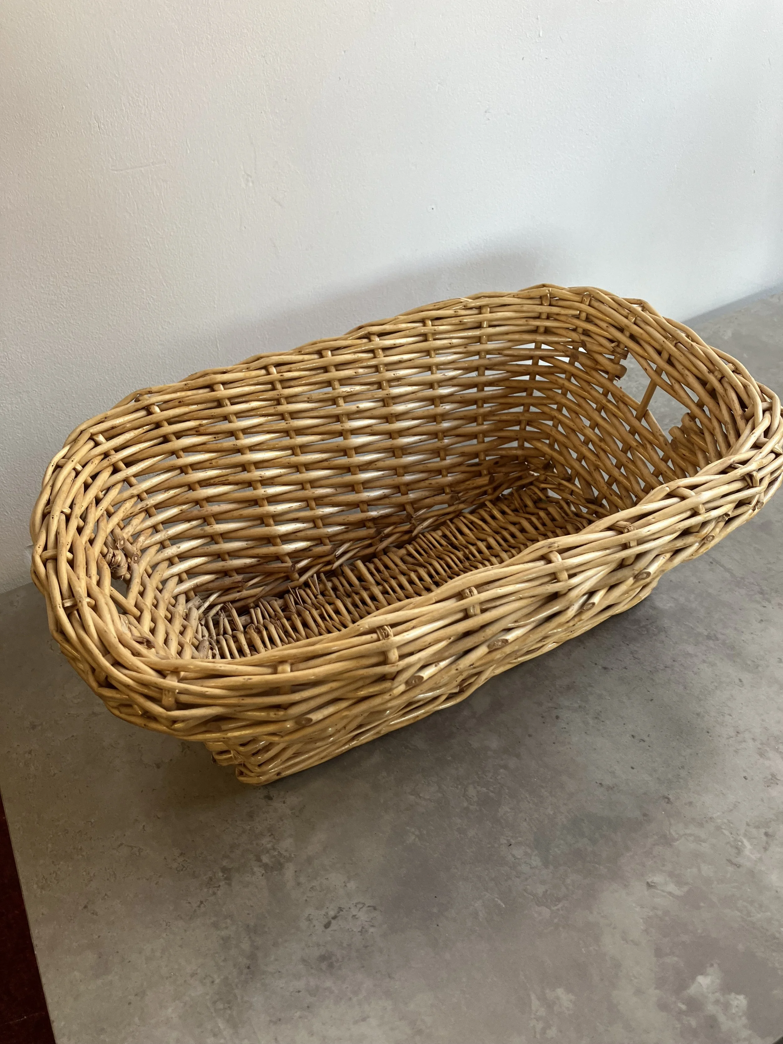 Small Oval Woven Wicker Basket with Integrated Handles