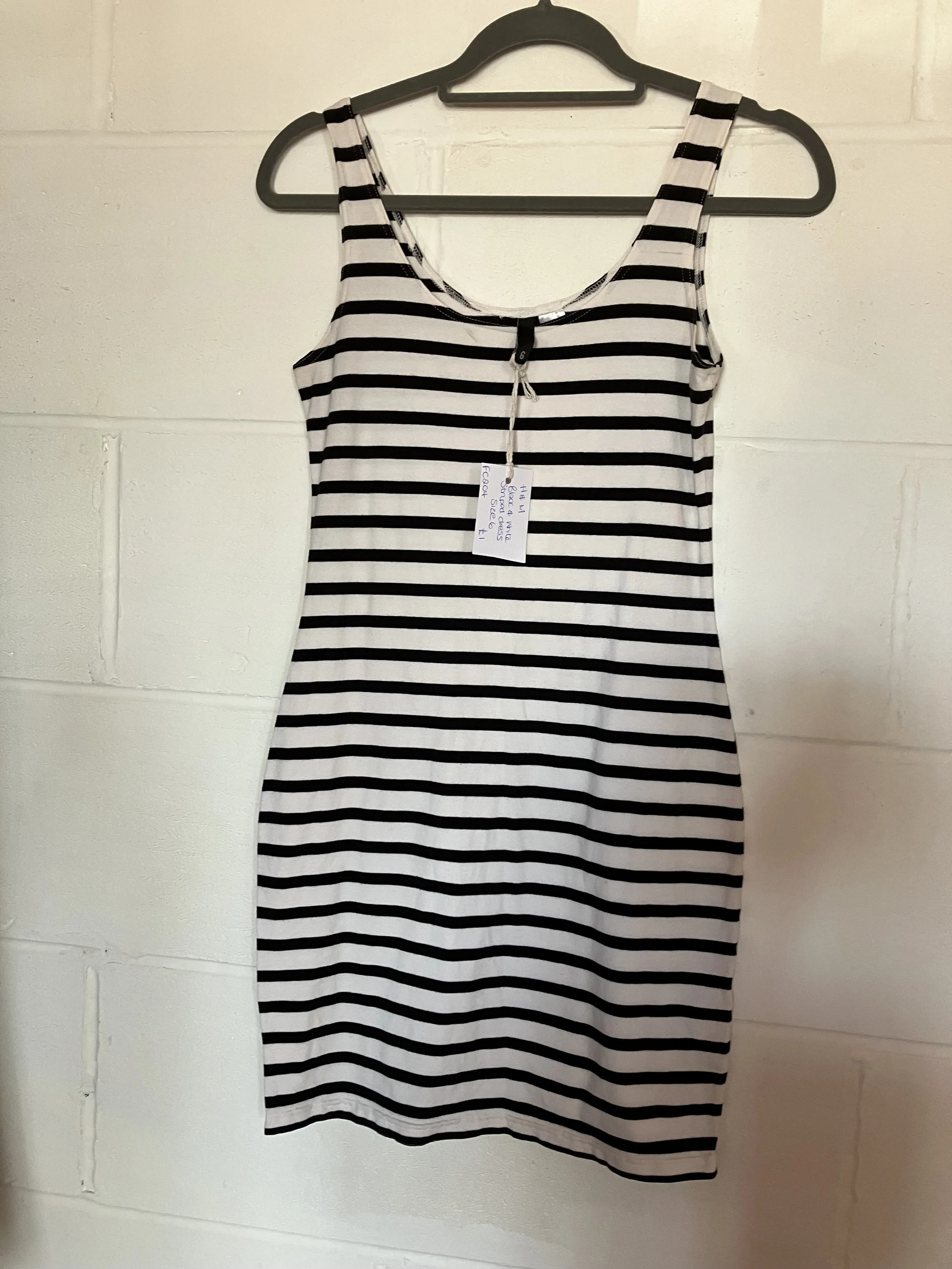 H & M Black and White Striped Sleeveless T Shirt Dress