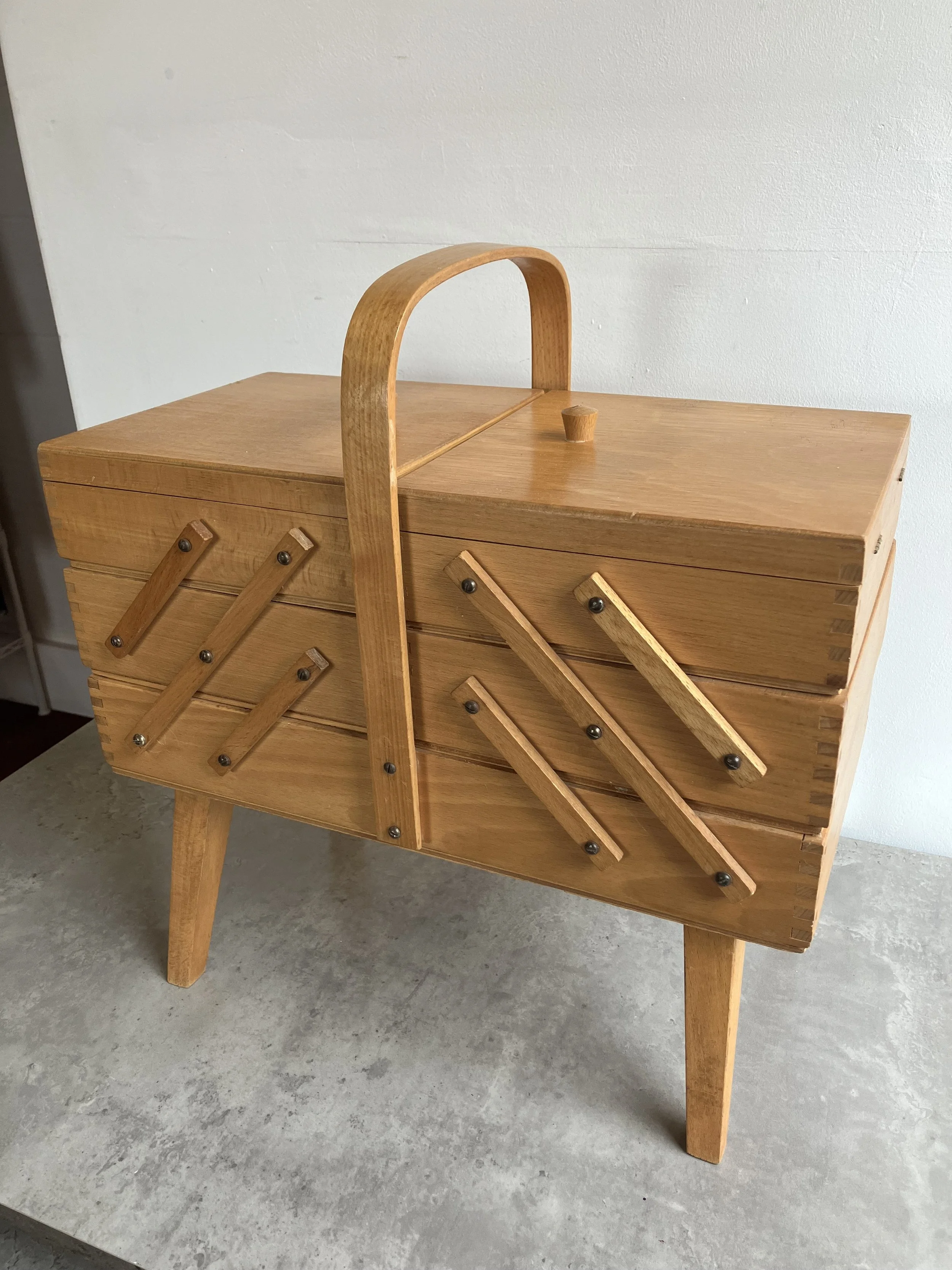 Vintage Freestanding Cantilever Sewing Box