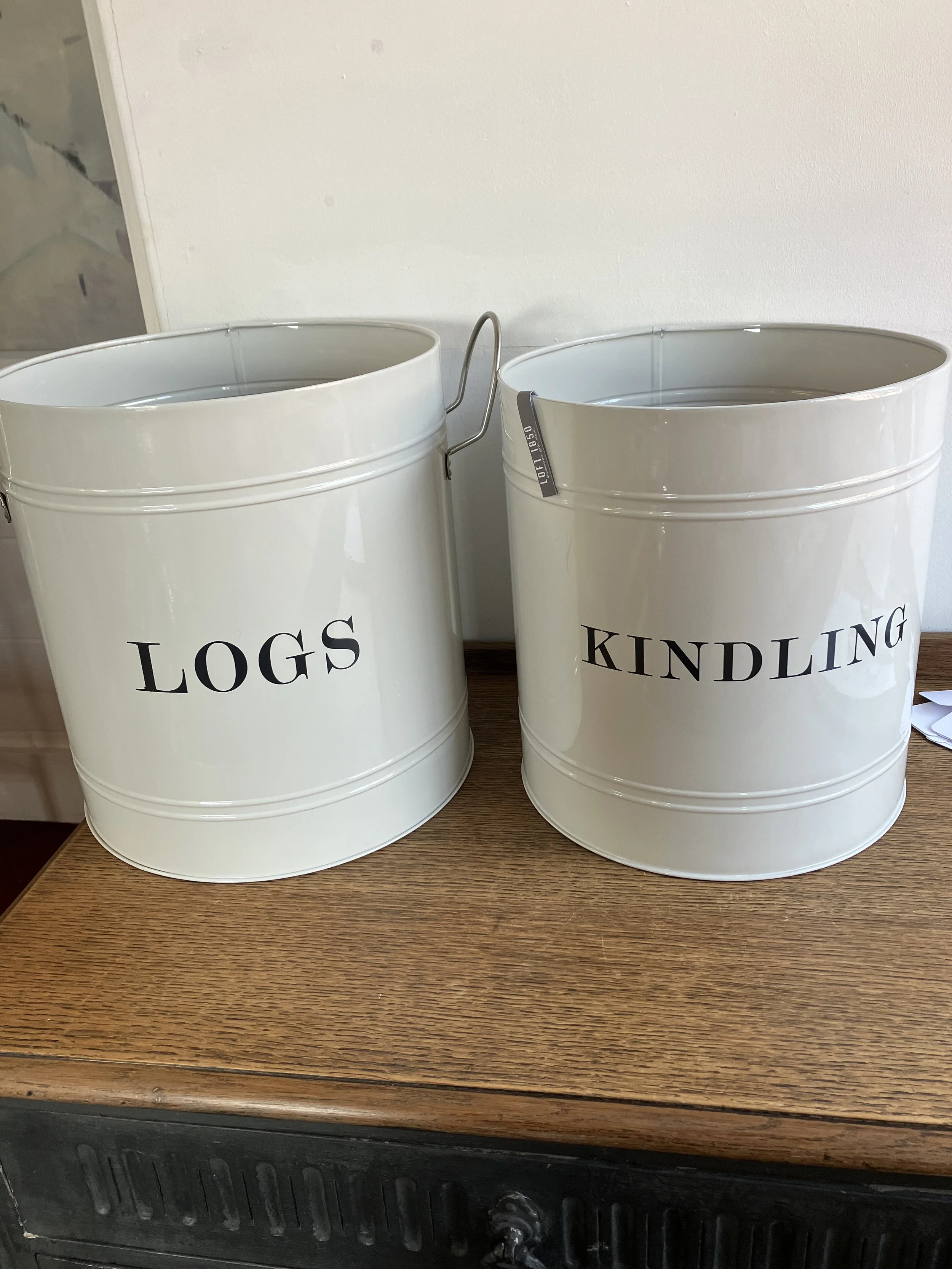 Loft 1850 Set of Two White Metal Log and Kindling Baskets