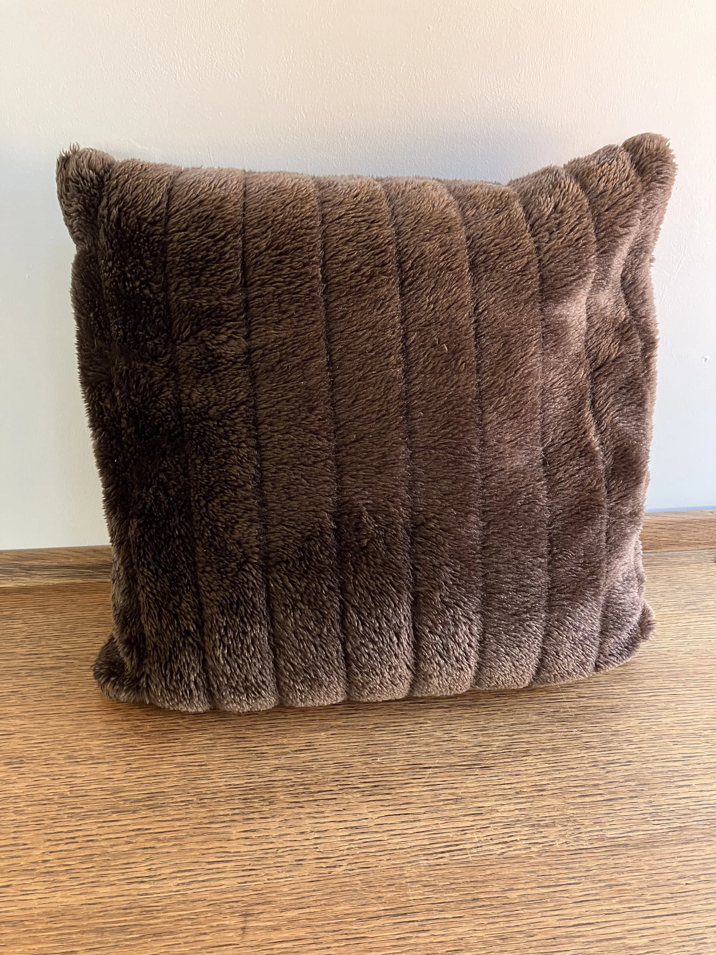 Single Square Brown Faux Fur Cushion with Feather Pad