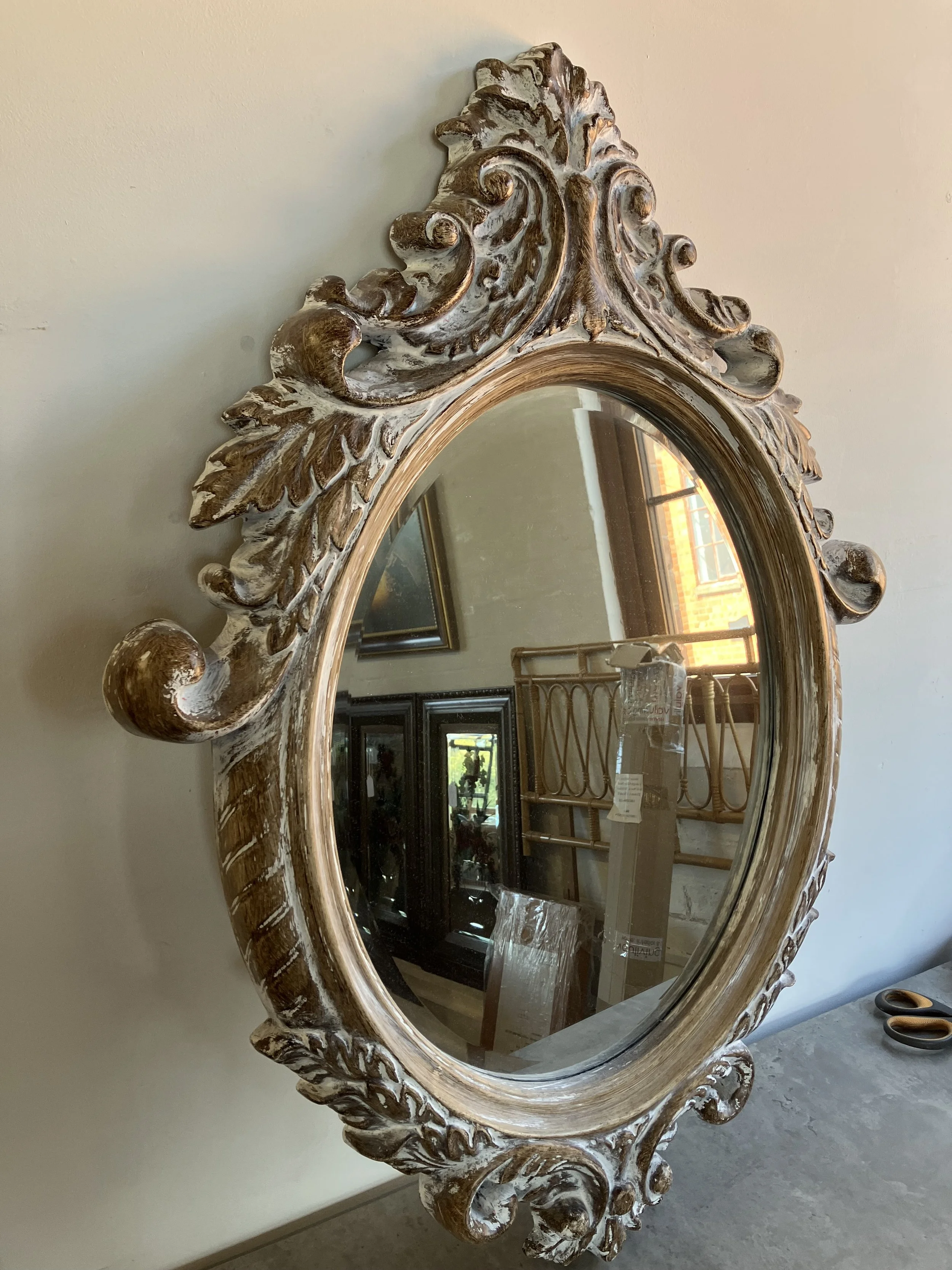 Large White Washed Wood Effect French Style Wall Mirror