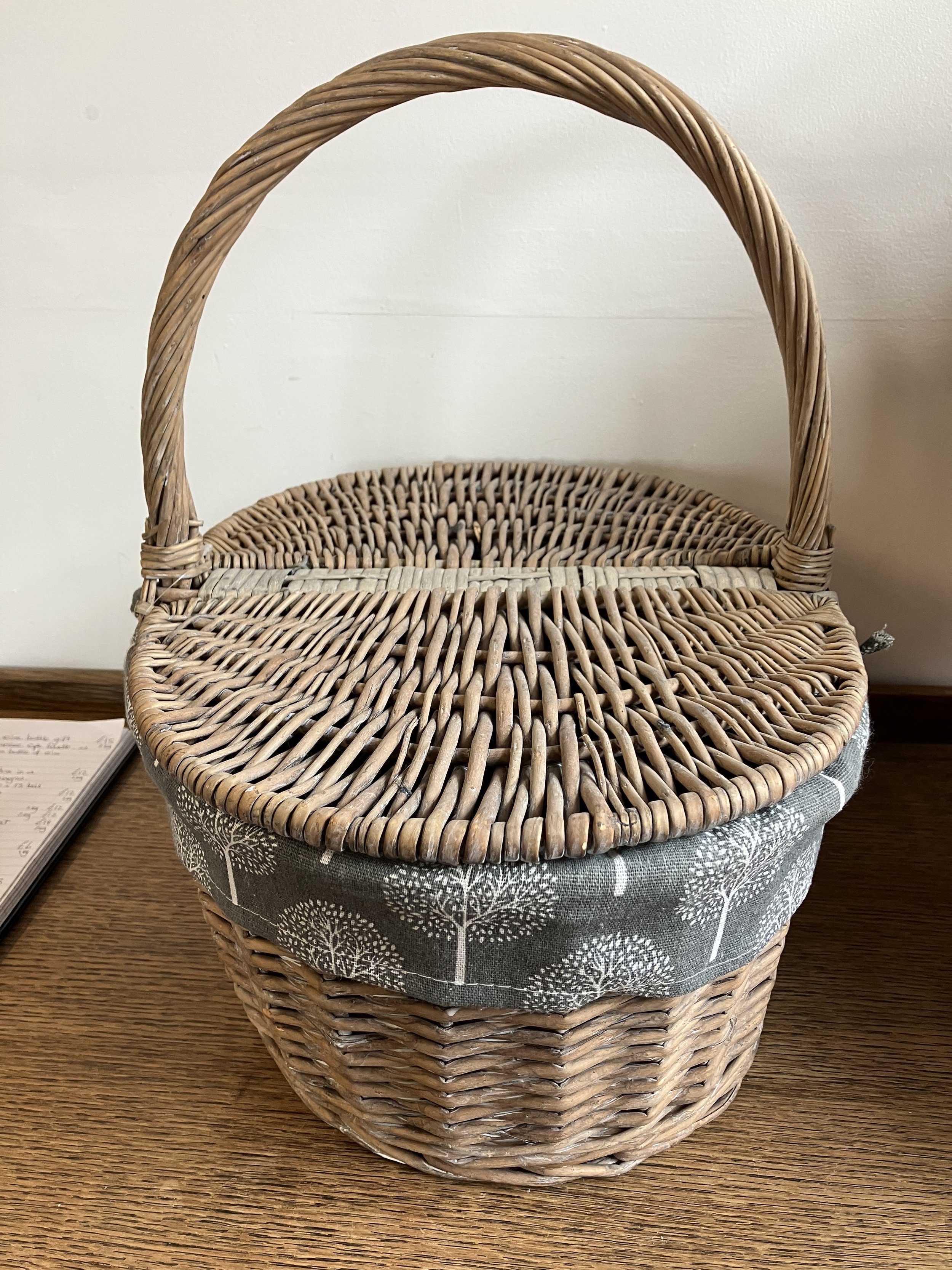 Grey Washed Wicker Huntsman Style Picnic Basket with Removable Liner