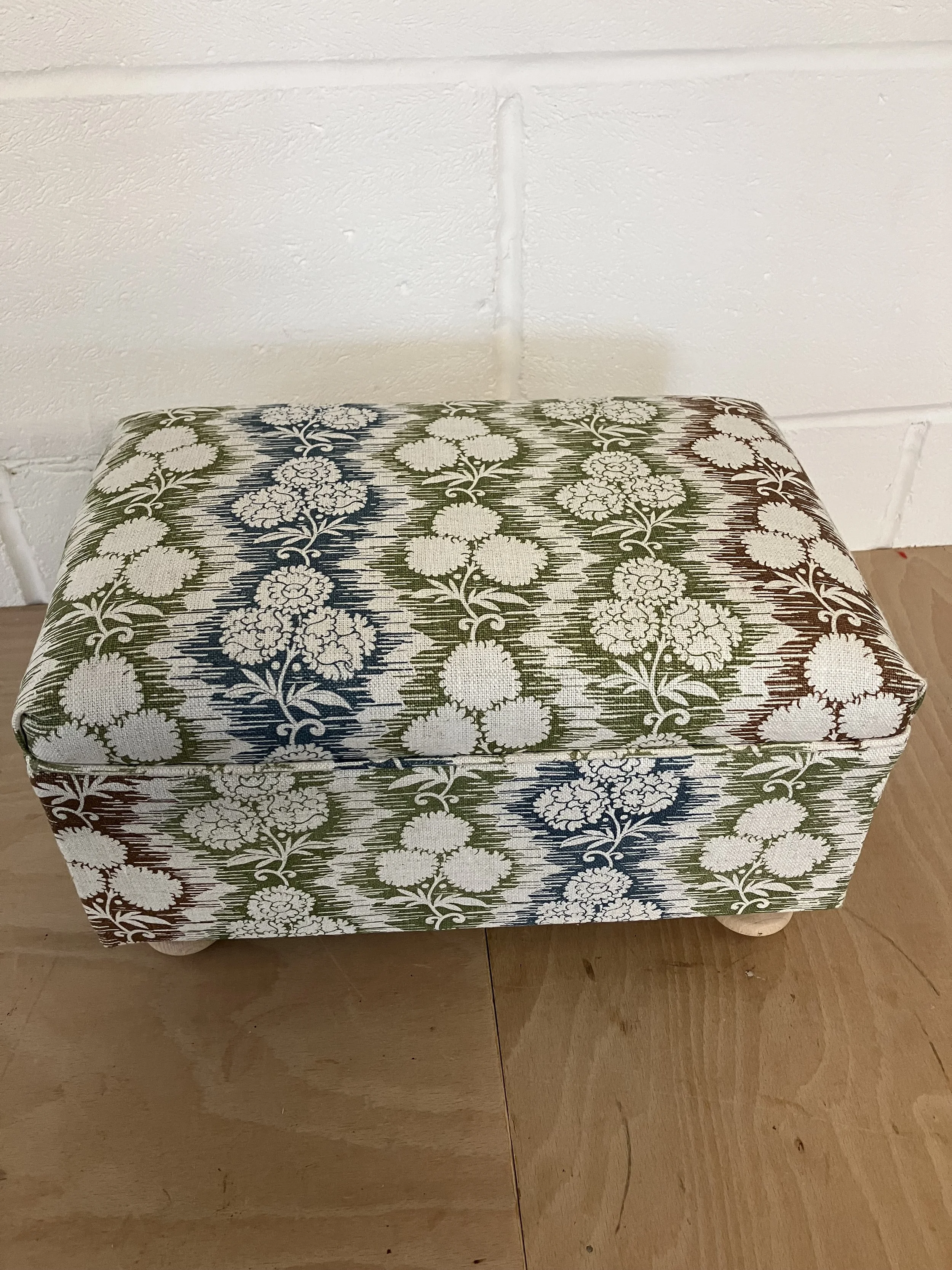 Small Rectangle Footstool Upholstered in Ottoman Anemone Fabric