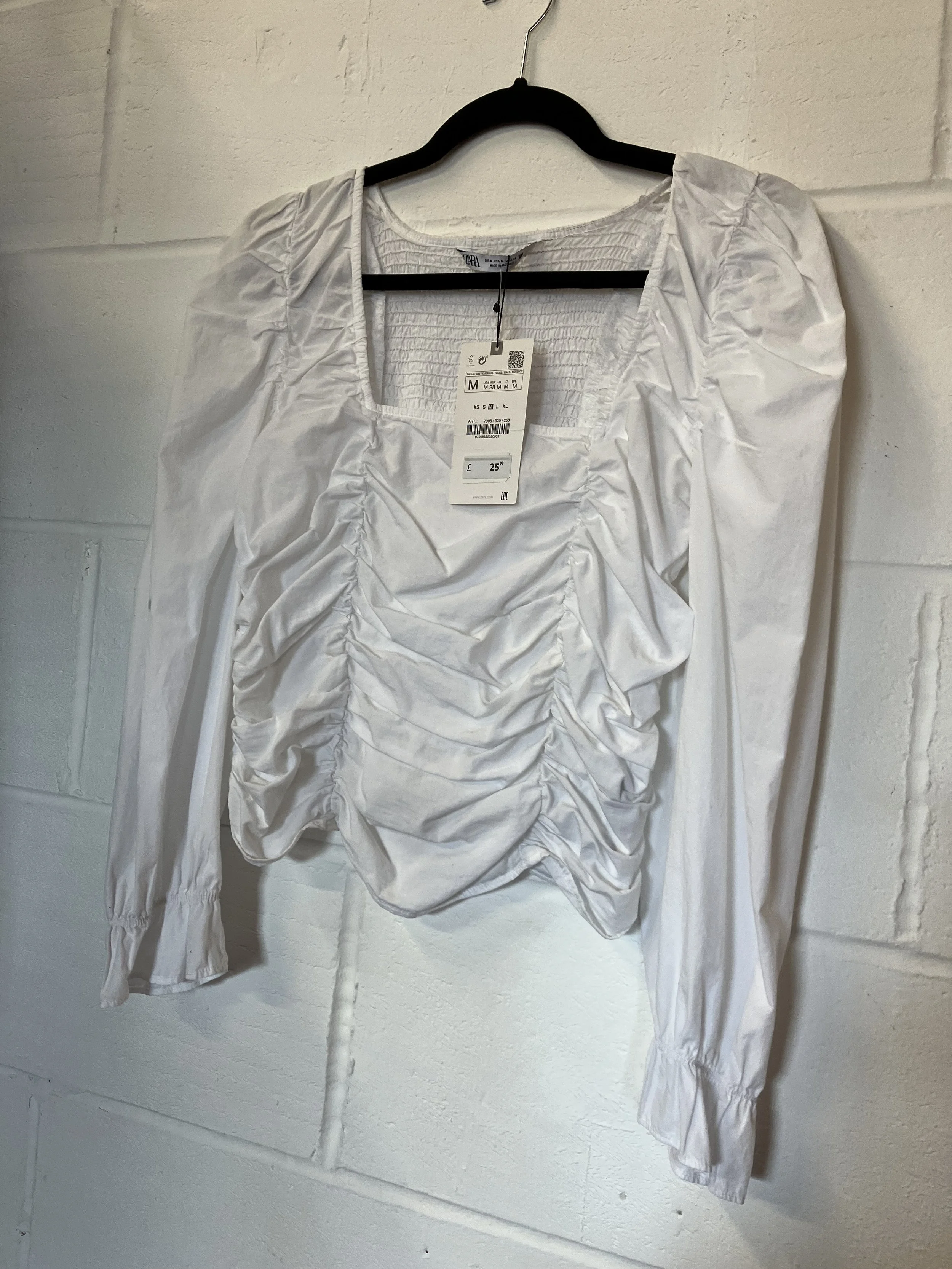 White Cotton Long Sleeved Top by Zara