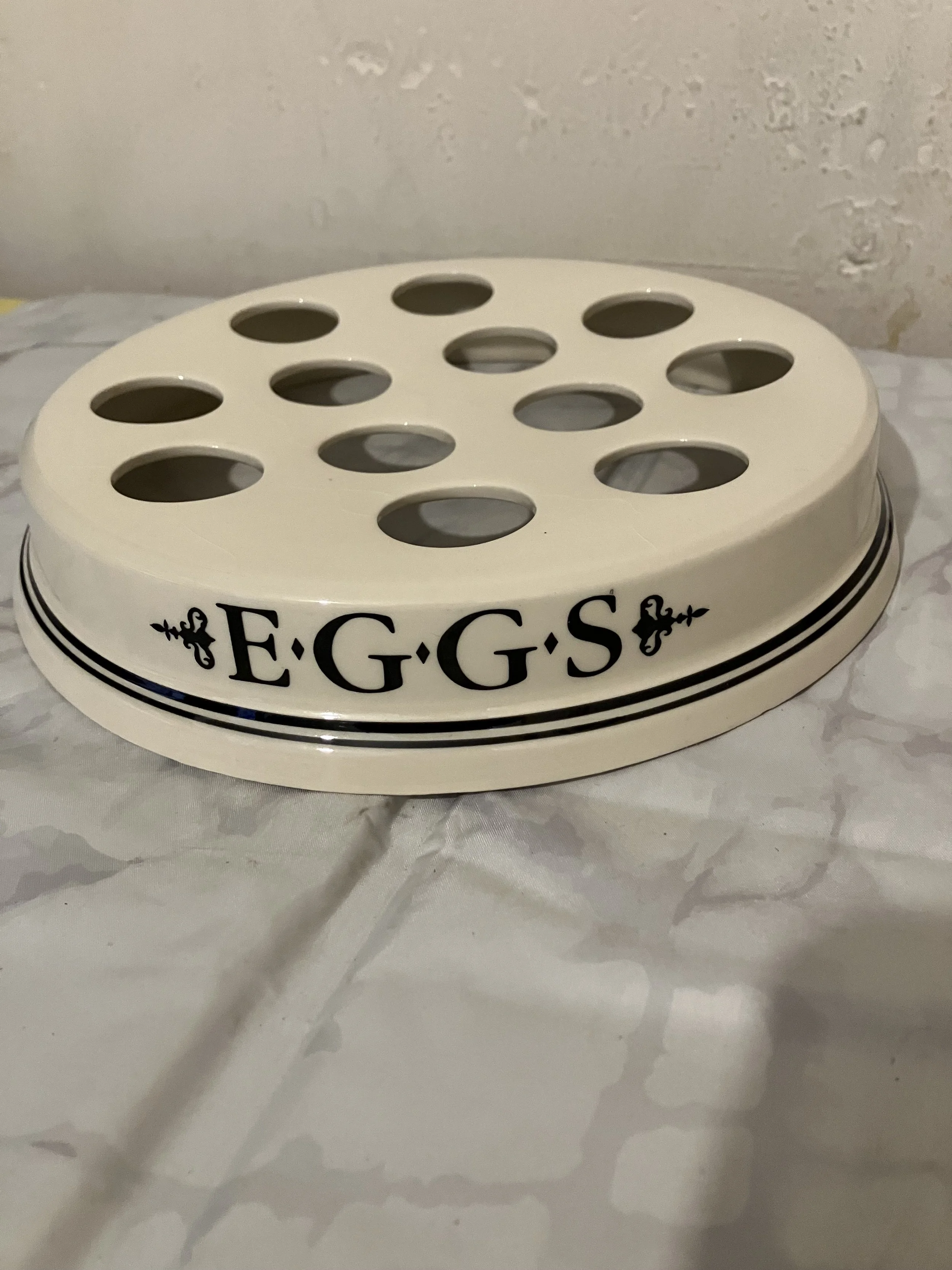 Cream and Black Round Earthenware 1930's Egg Holder by Ditto