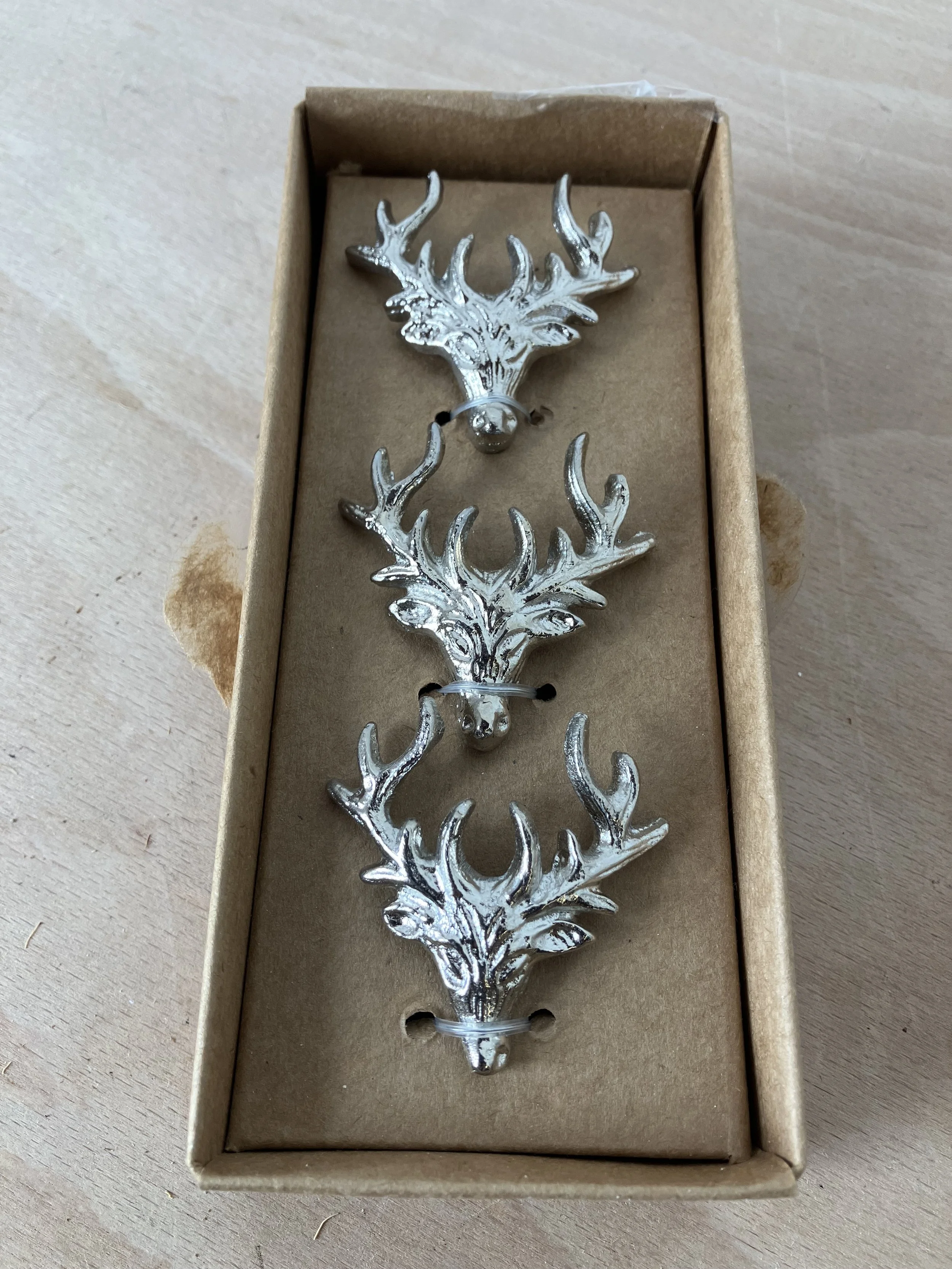 Loft 1850 Set of Three Silver Coloured Metal Stag Head Candle Pins