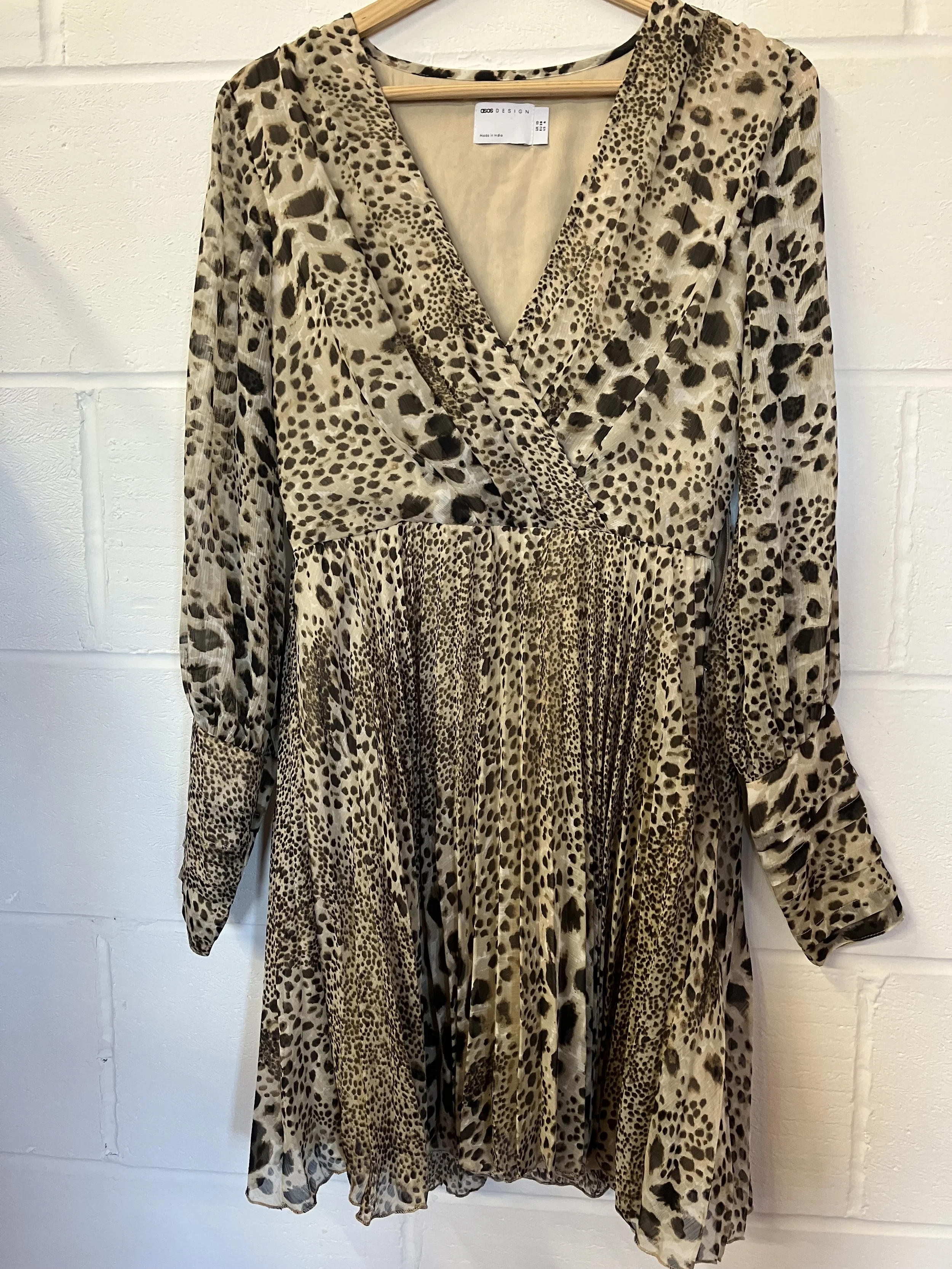 Leopard Print Knee Length Dress with Pleated Skirt by Asos Design