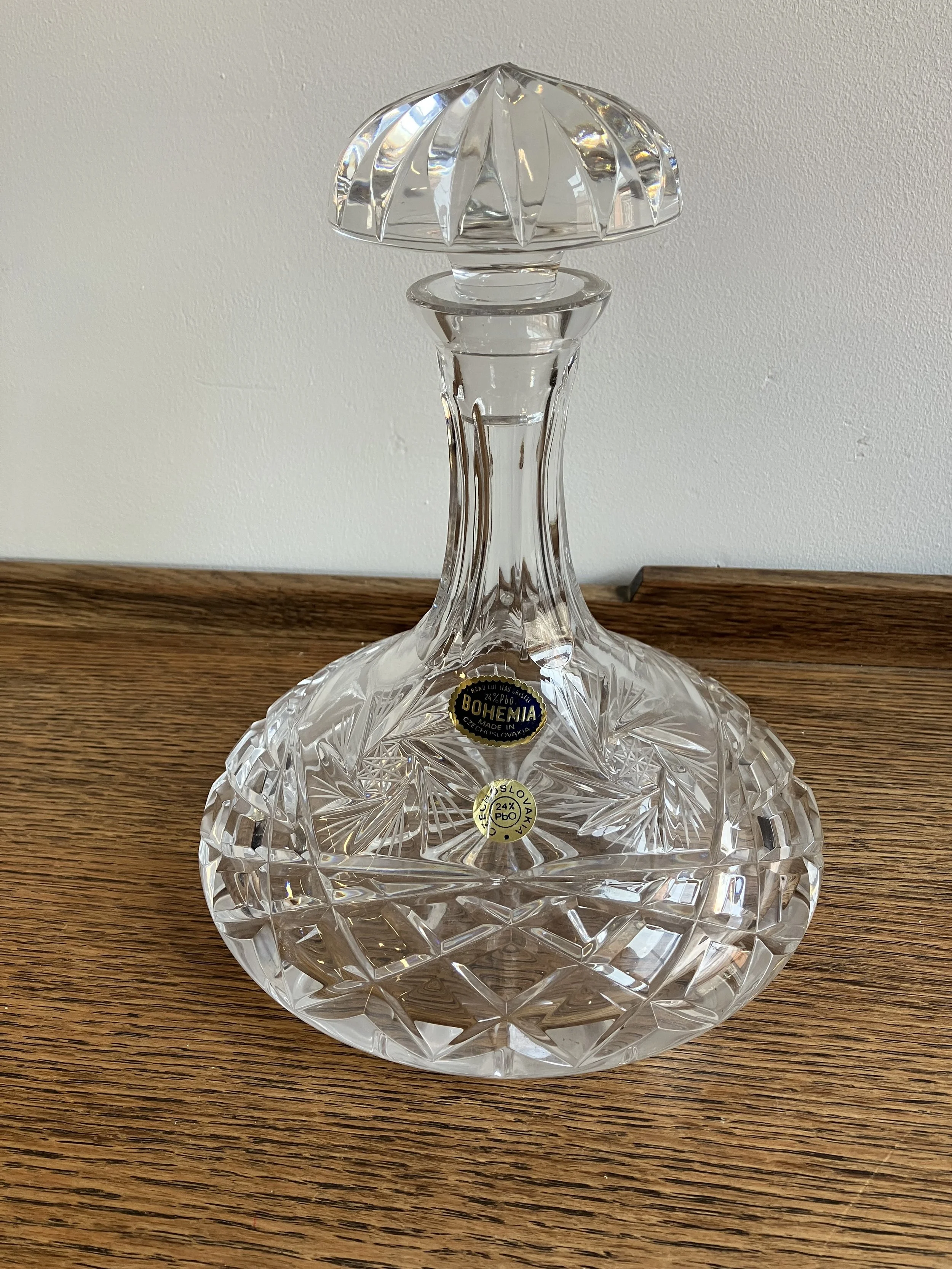 Vintage Large Lead Crystal Bohemia Ship's / Captain's Decanter