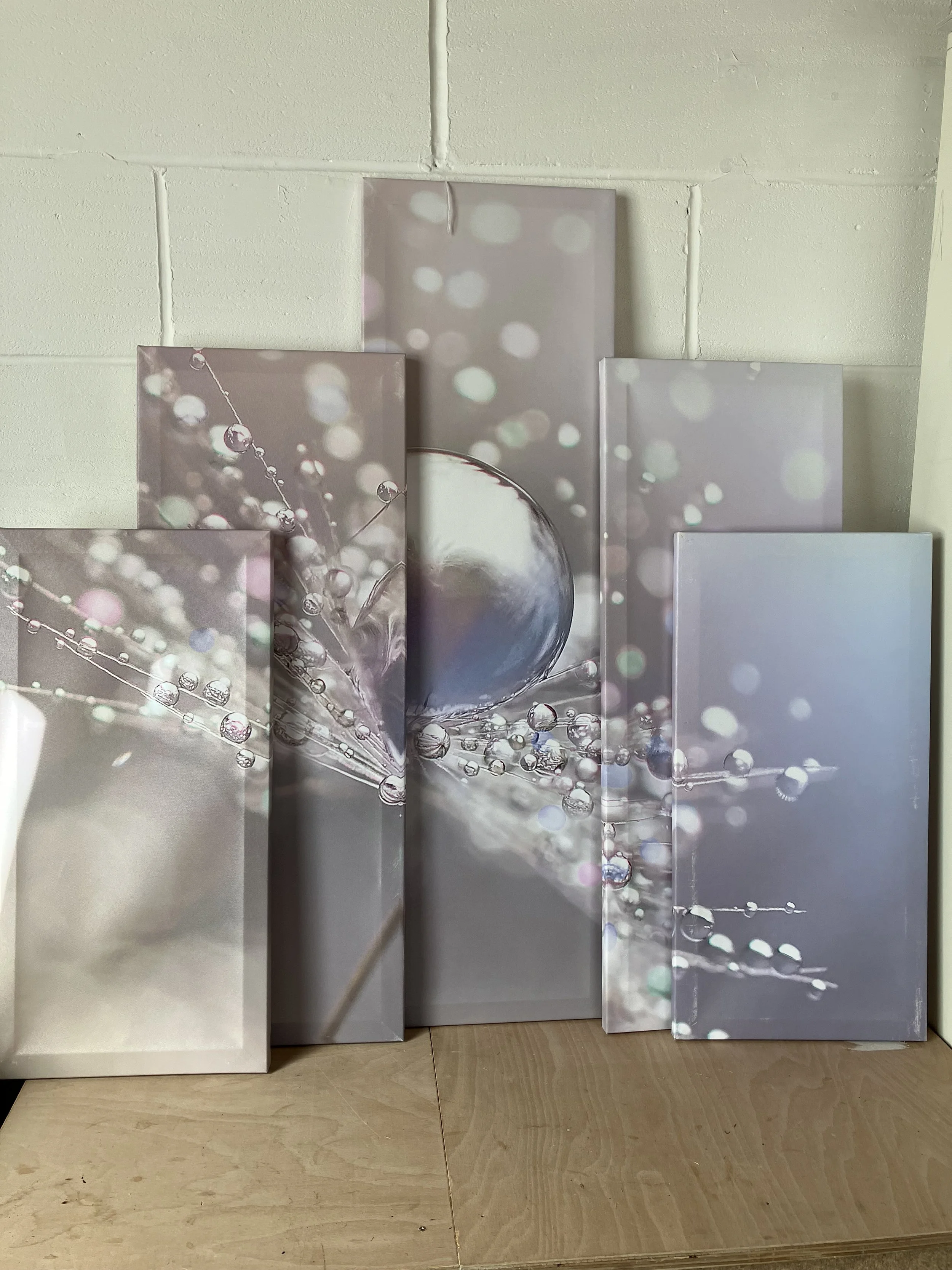 Multi Panel Light Grey and Lilac Water Droplet Canvas Wall Art