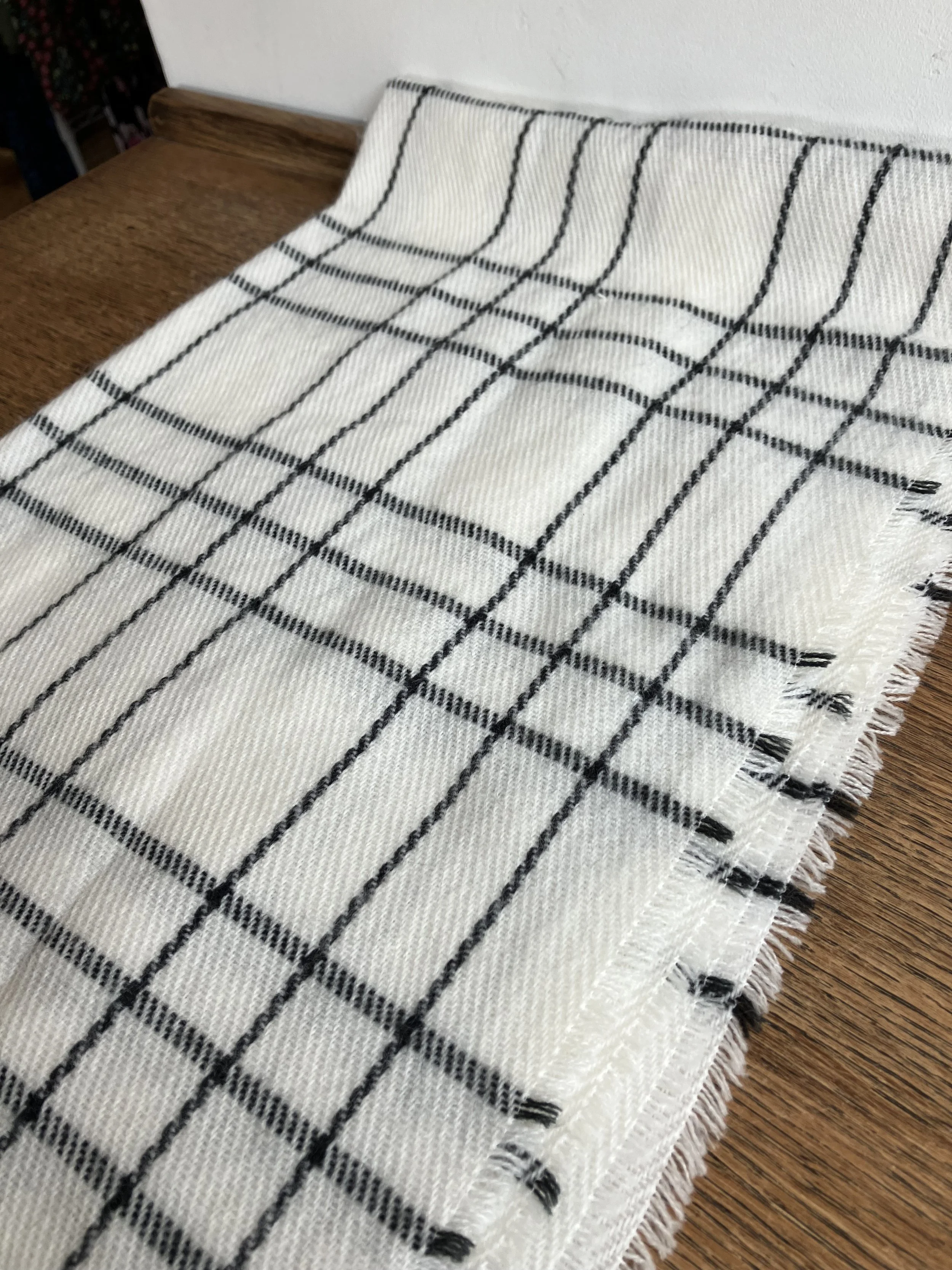 Black and White Checked Acrylic Scarf