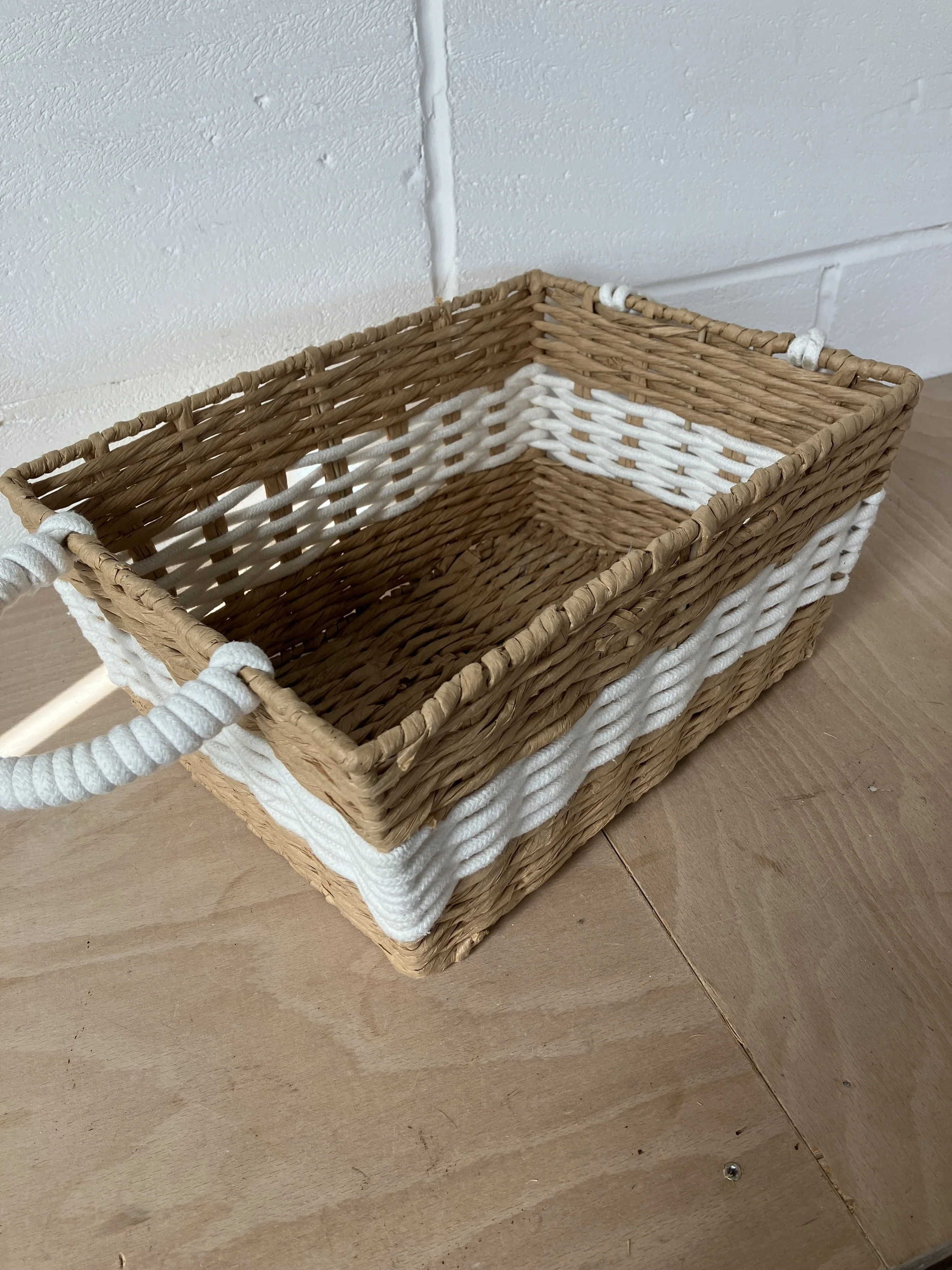 Rectangle Beige and White Water Hyacinth Basket