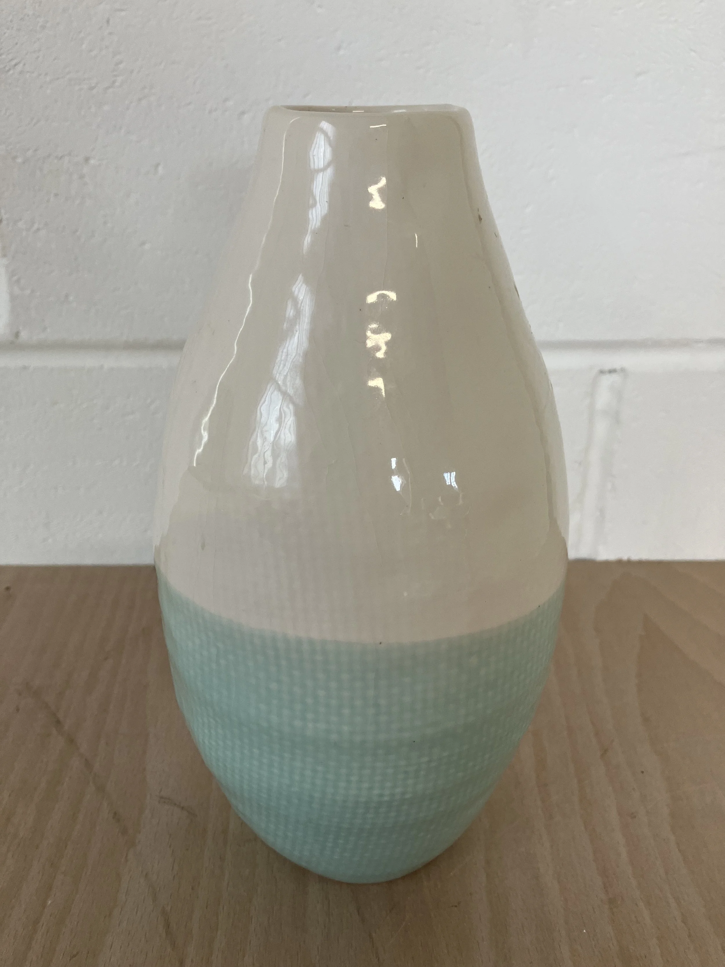 Turquoise and Cream Two Tone Ceramic Vase