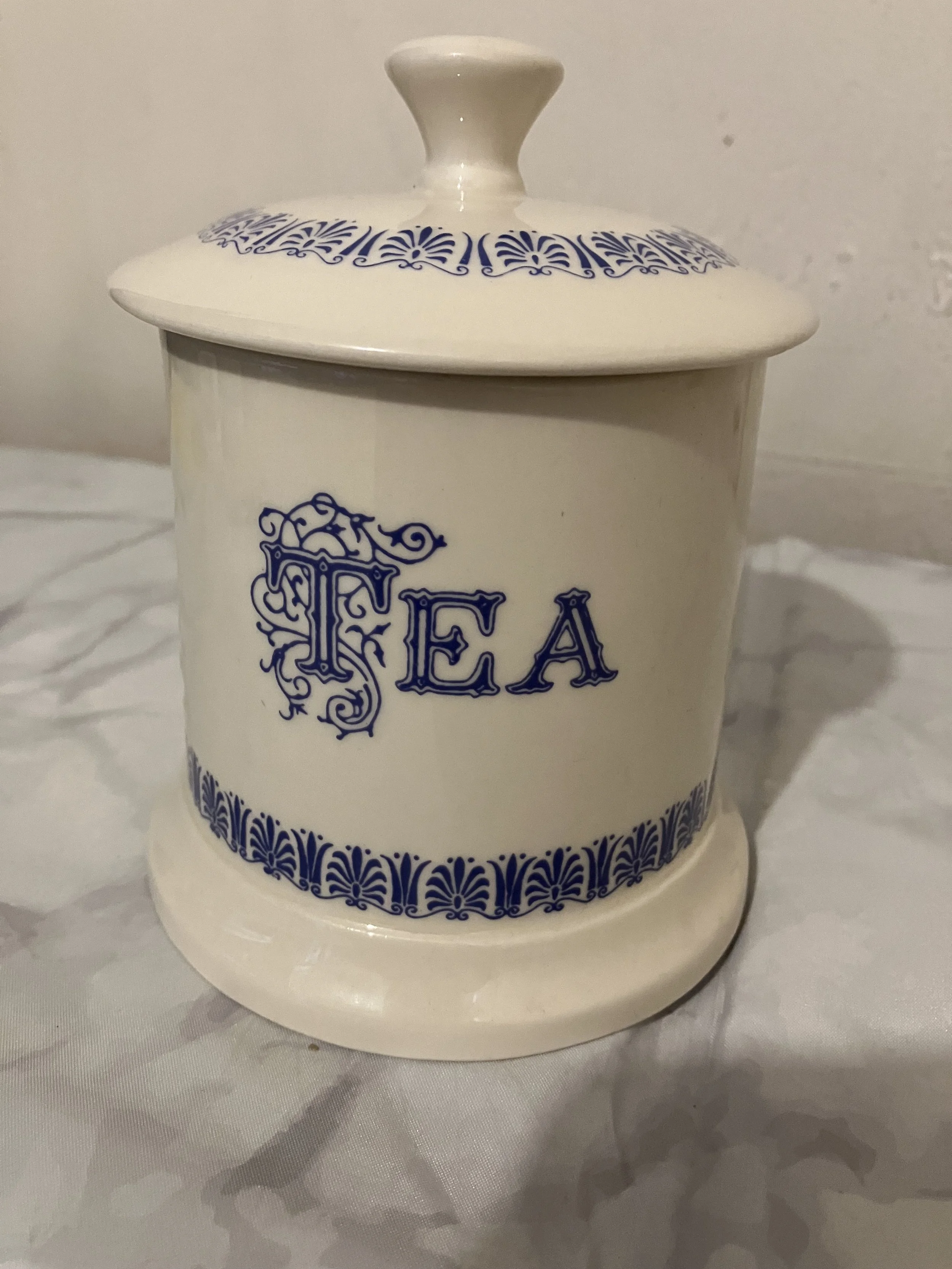 Small Cream and Blue 1930's Tea Cannister with Lid by Ditto