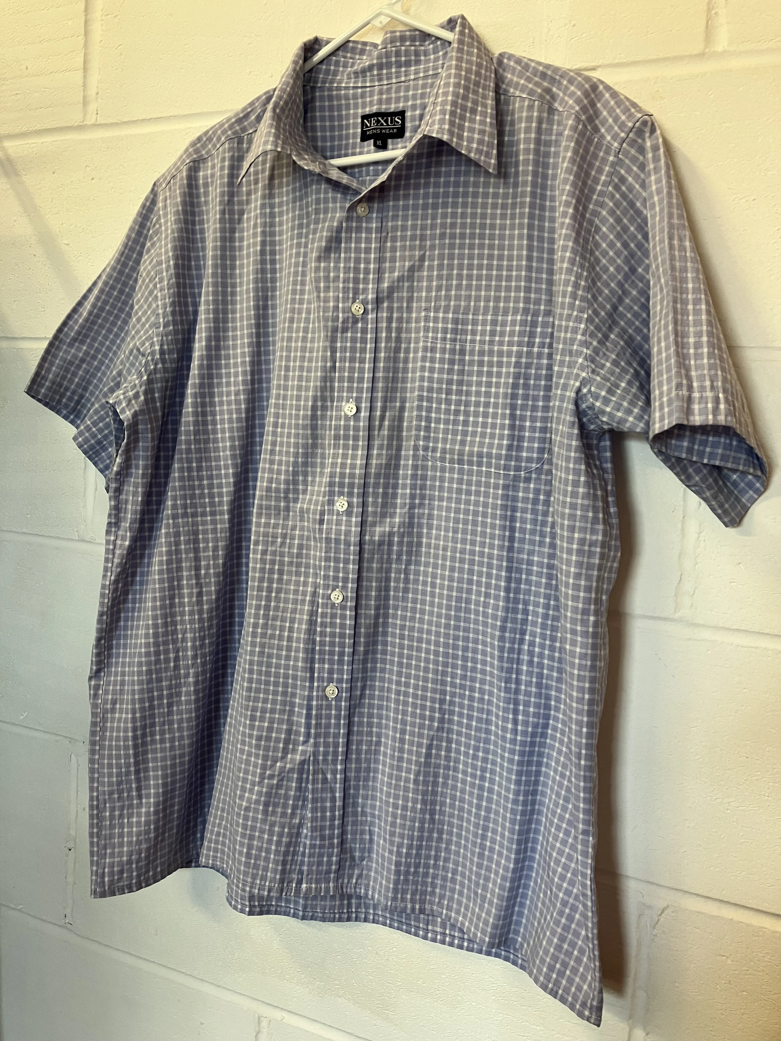 Nexus Menswear Blue and White Checked Short Sleeved Shirt Size XL