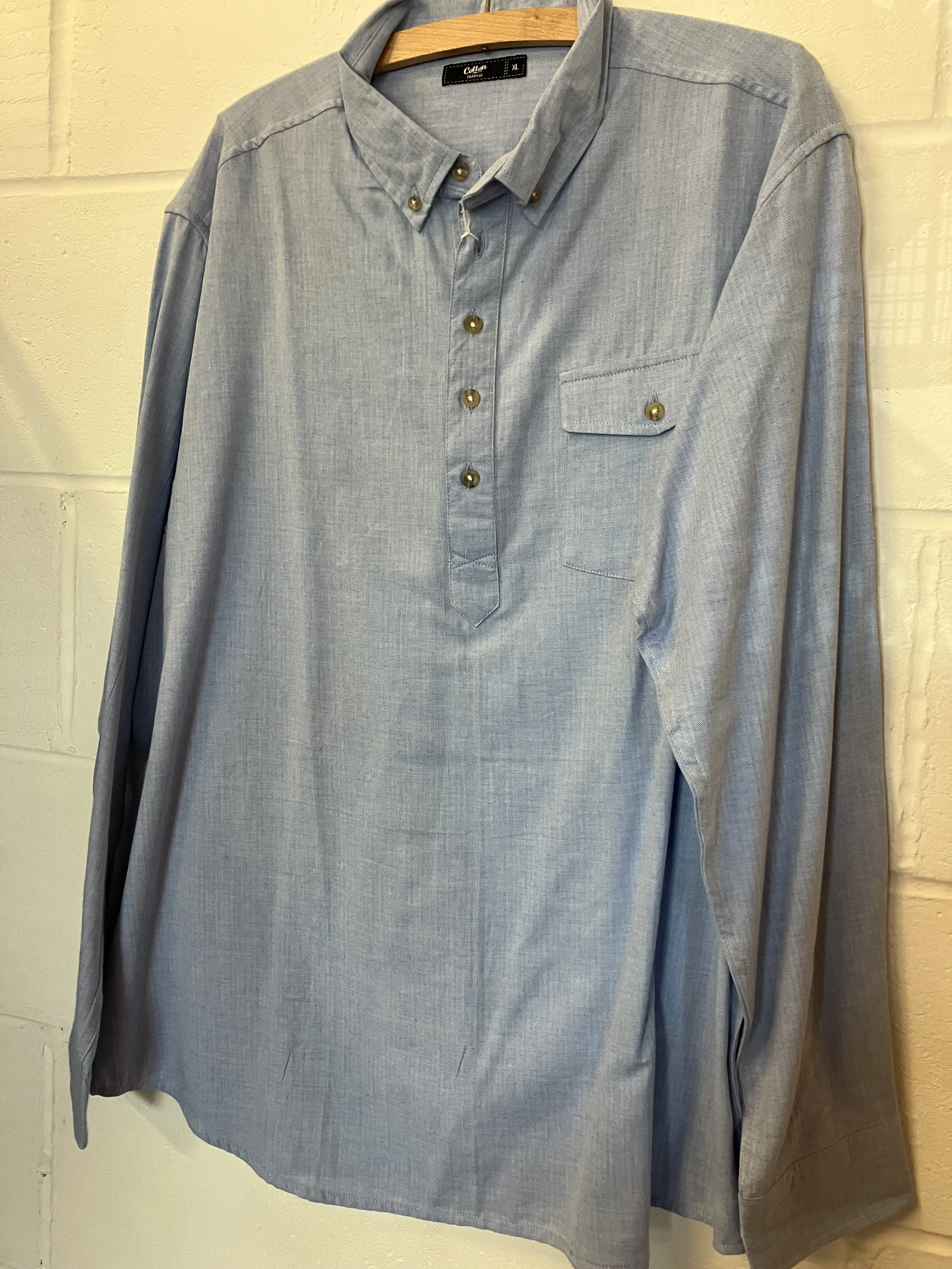 Men's Light Blue Denim Style Shirt by Cotton Traders
