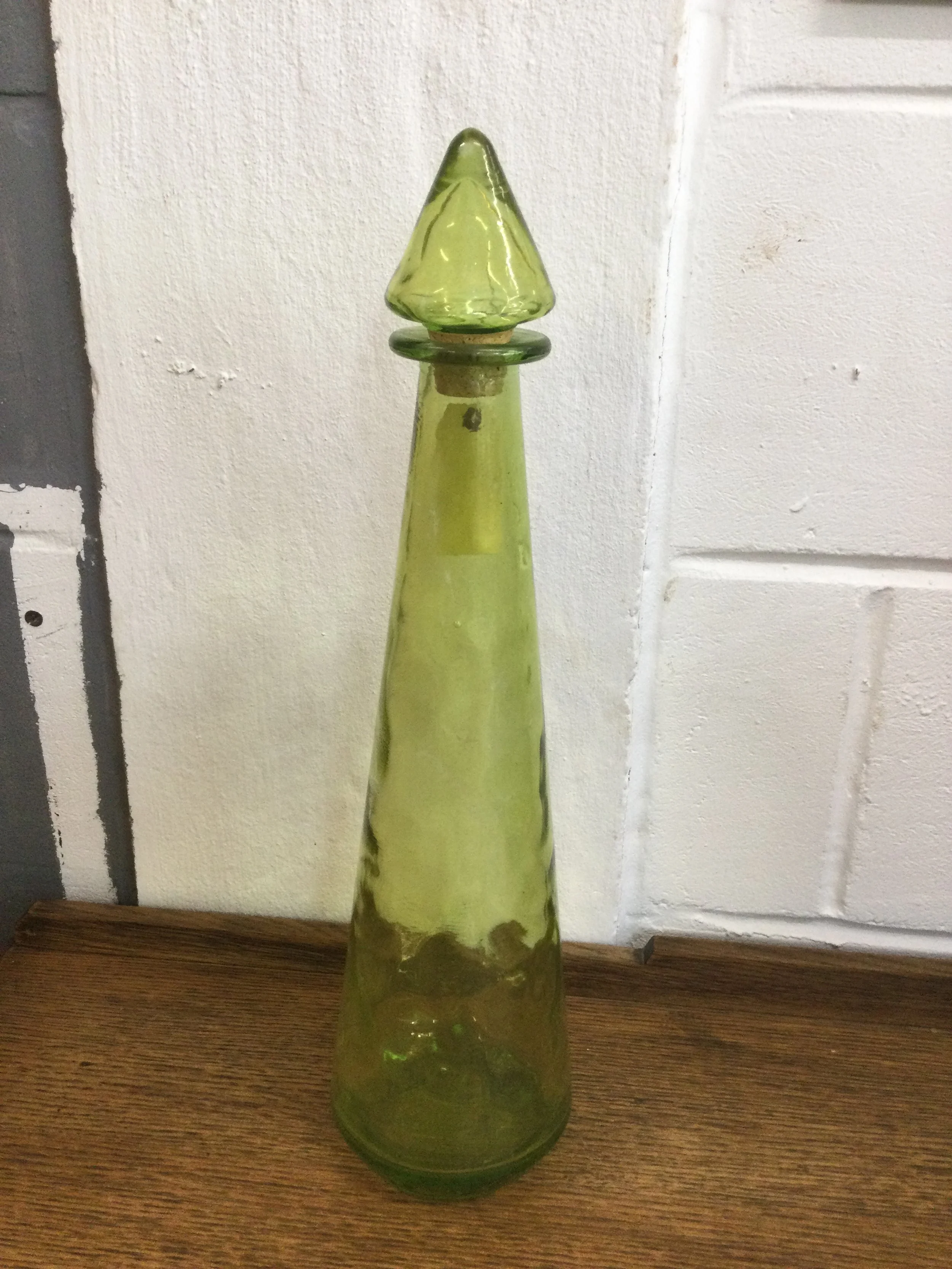 Lime Green Coloured Dimple Pattern Glass Bottle with Stopper