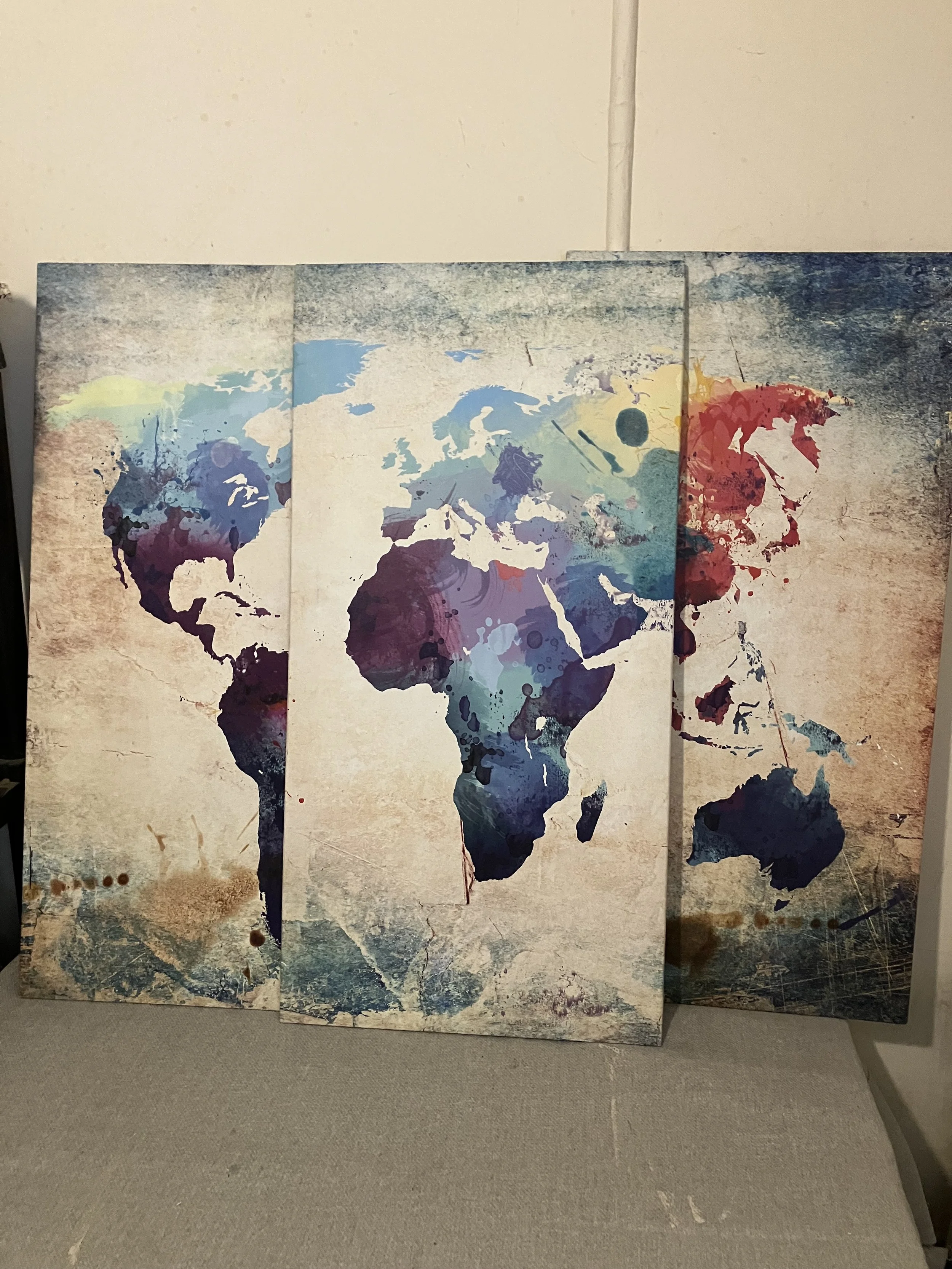 Multi Panel Multicoloured Map of The World Canvas Art by We Love Your Walls