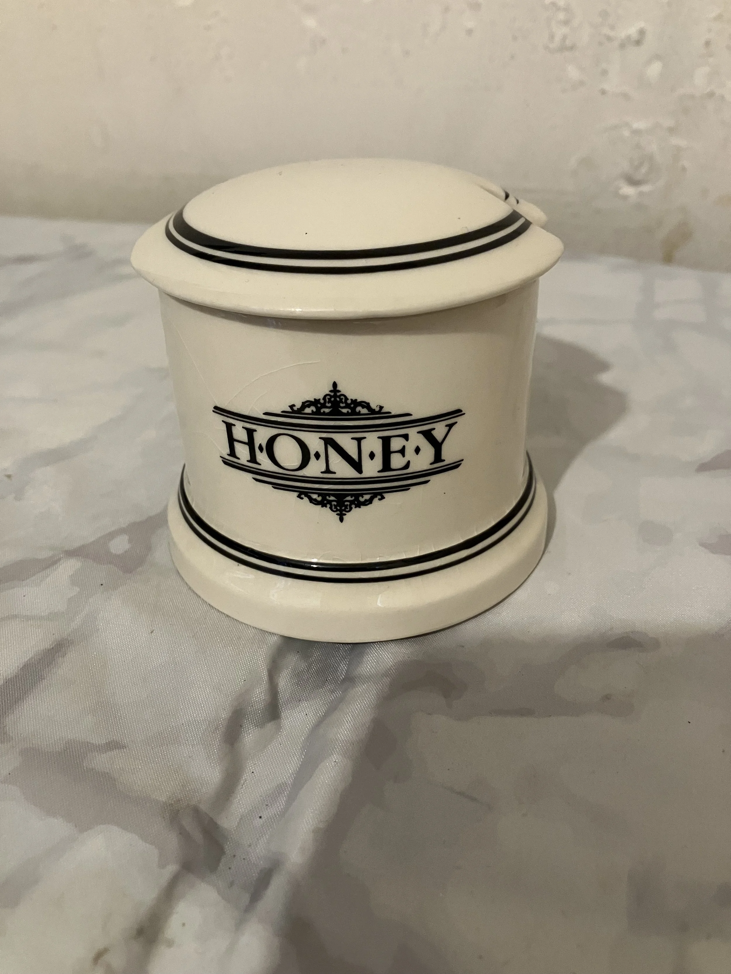 Small Cream and Black 1930's Honey Pot with Lid by Ditto