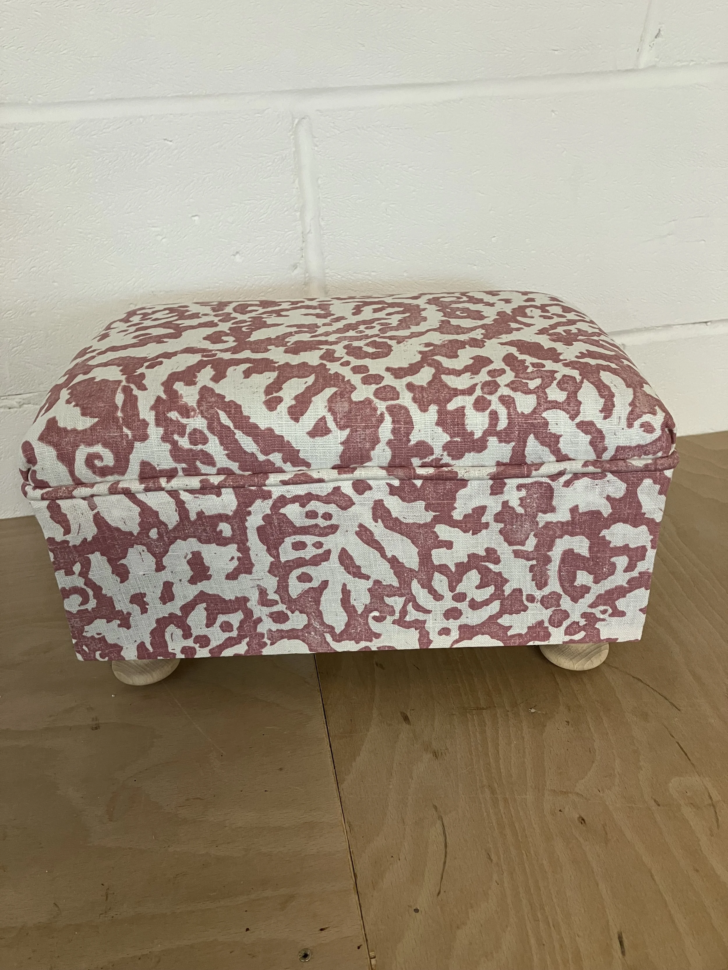 Small Upholstered Footstool in Majolica Fabric