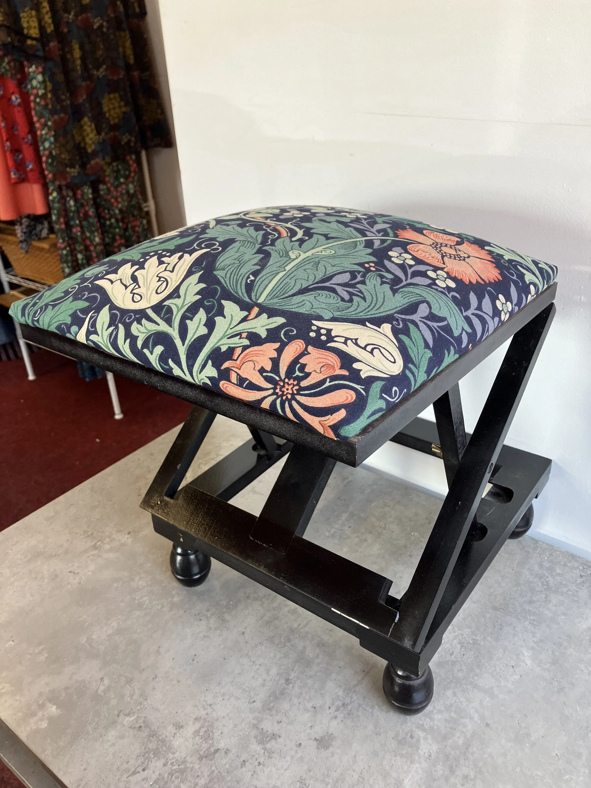 Wooden Height Adjustable Footstool upholstered in Morris & Co Compton Fabric