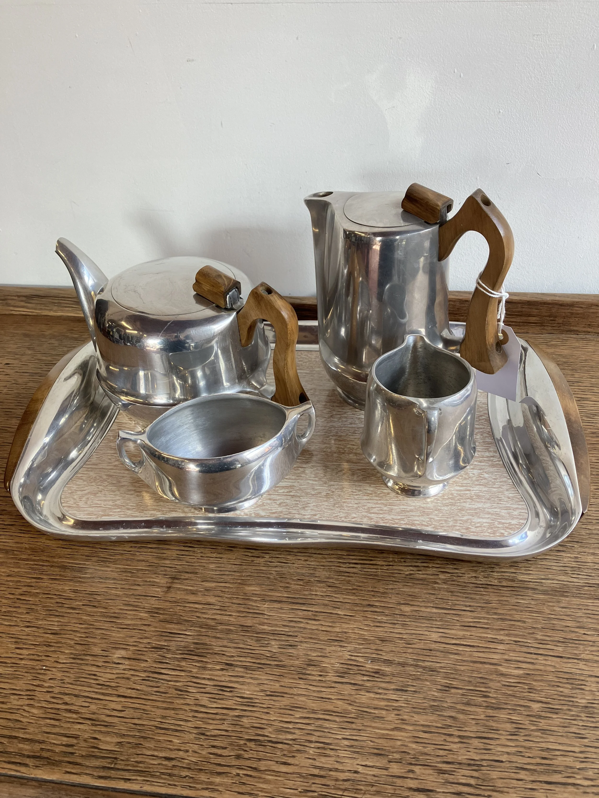 Vintage Five Piece Picquot Ware Tea Set with Tray