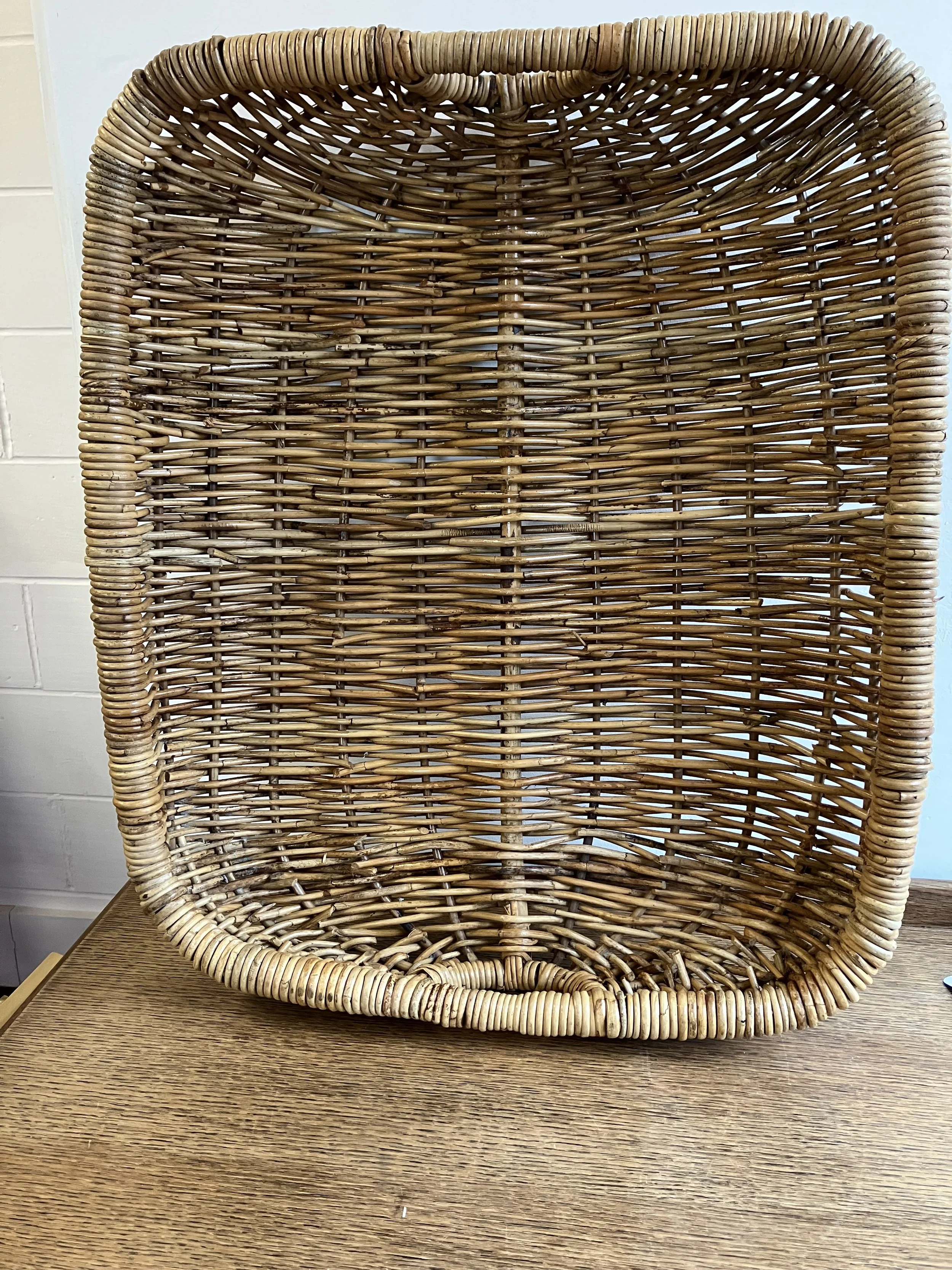 Large Vintage Rectangular Low Height Wicker Basket