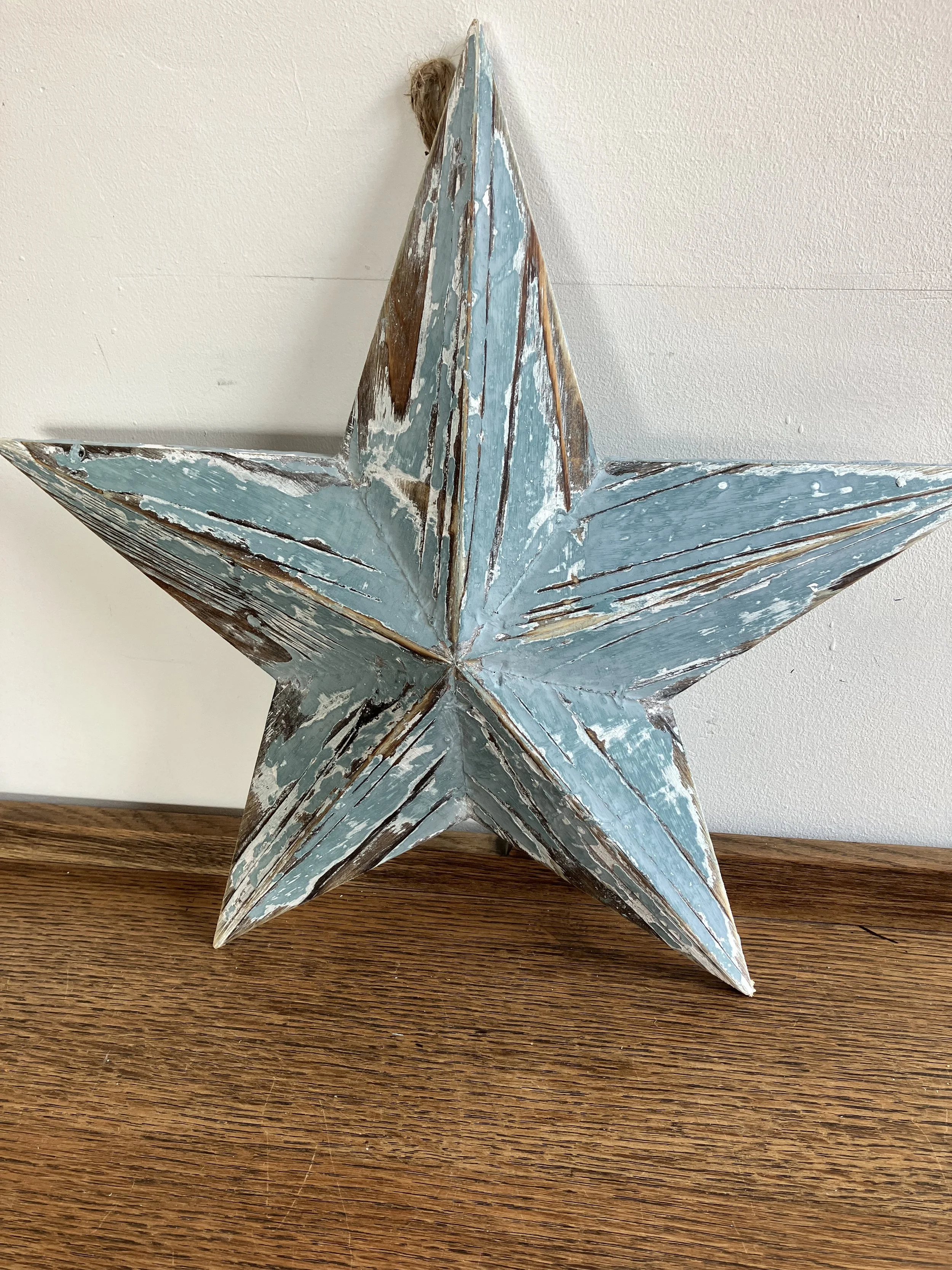 Small Blue and White Distressed Wooden Hanging Barn Star