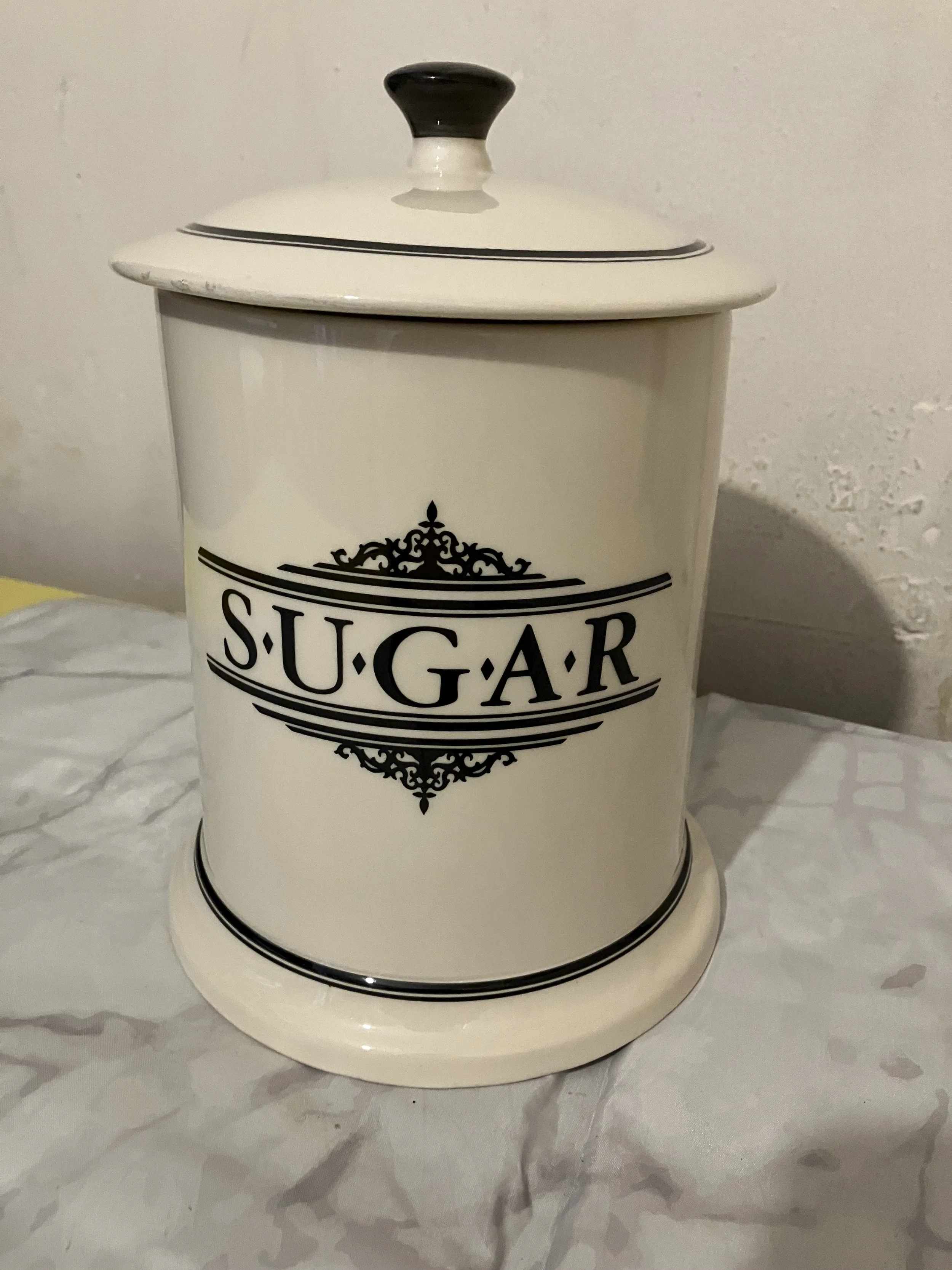 Large Cream and Black 1930's Sugar Cannister by Ditto