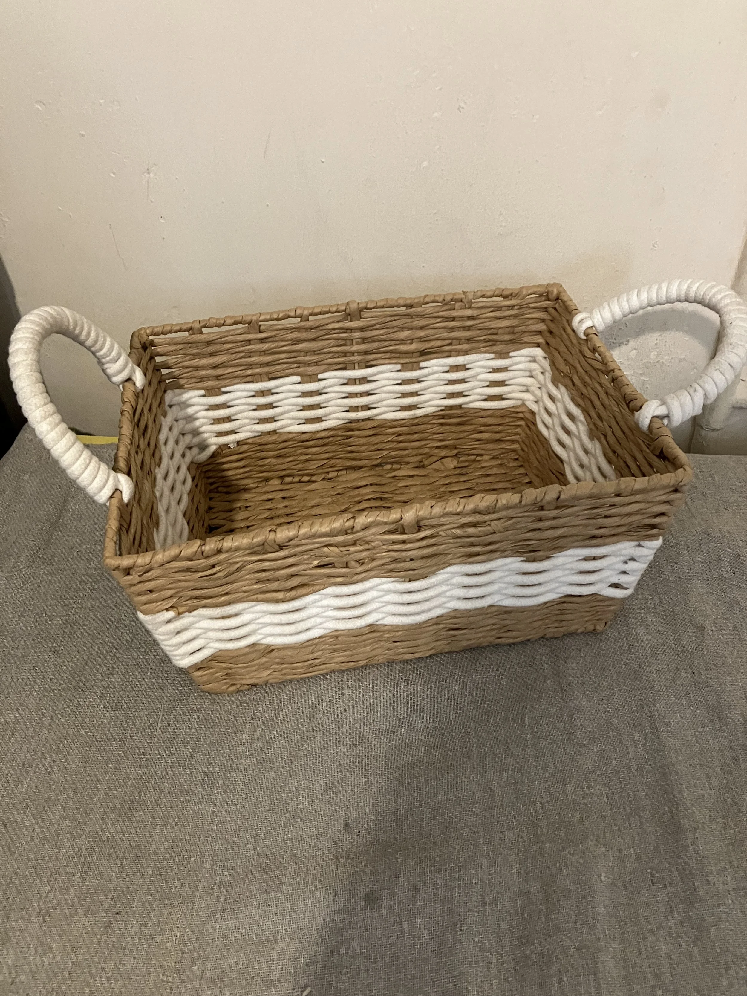 Rectangle Beige and White Water Hyacinth Basket