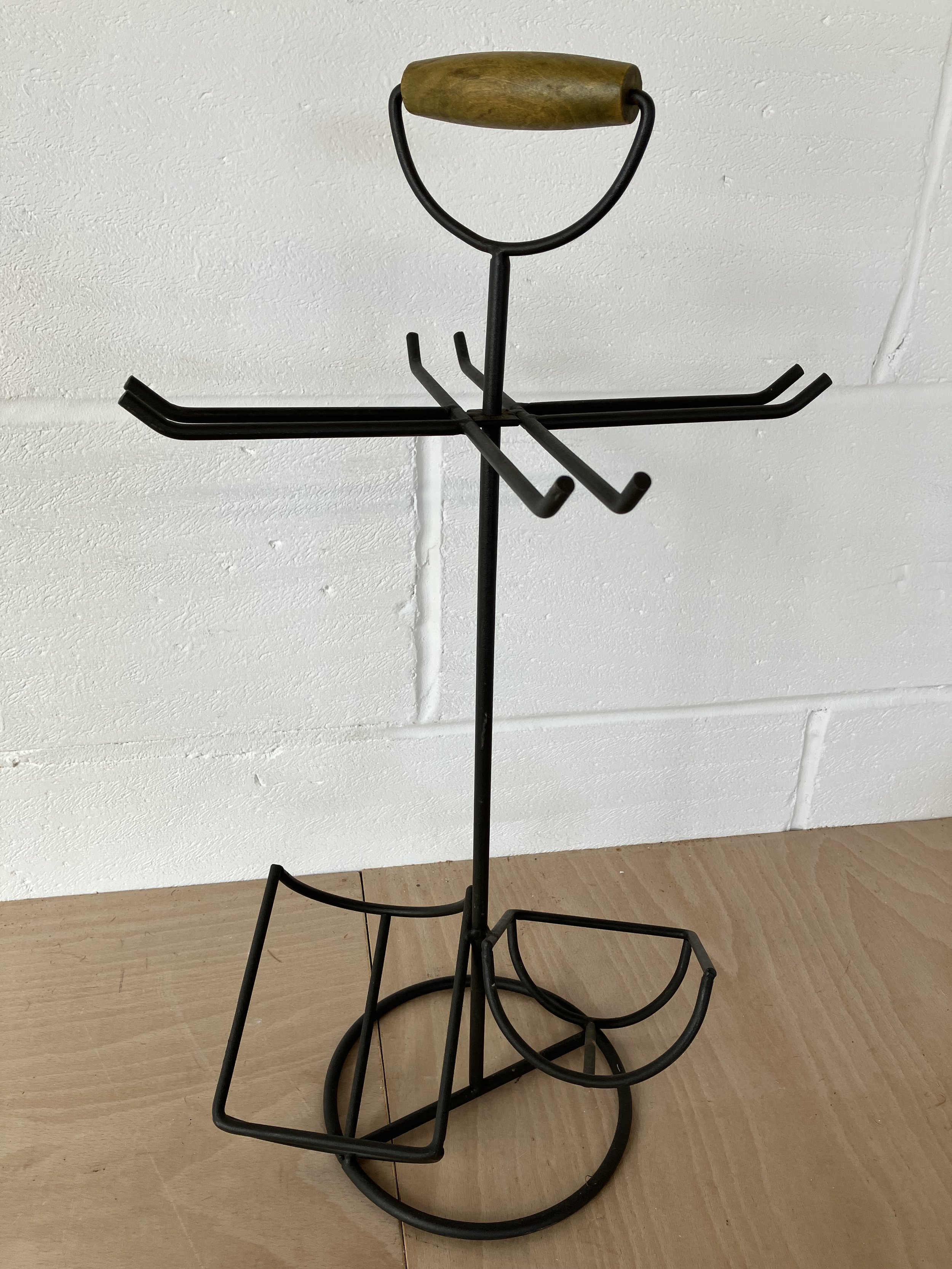 Black Metal Wine Bottle and Glass Holder