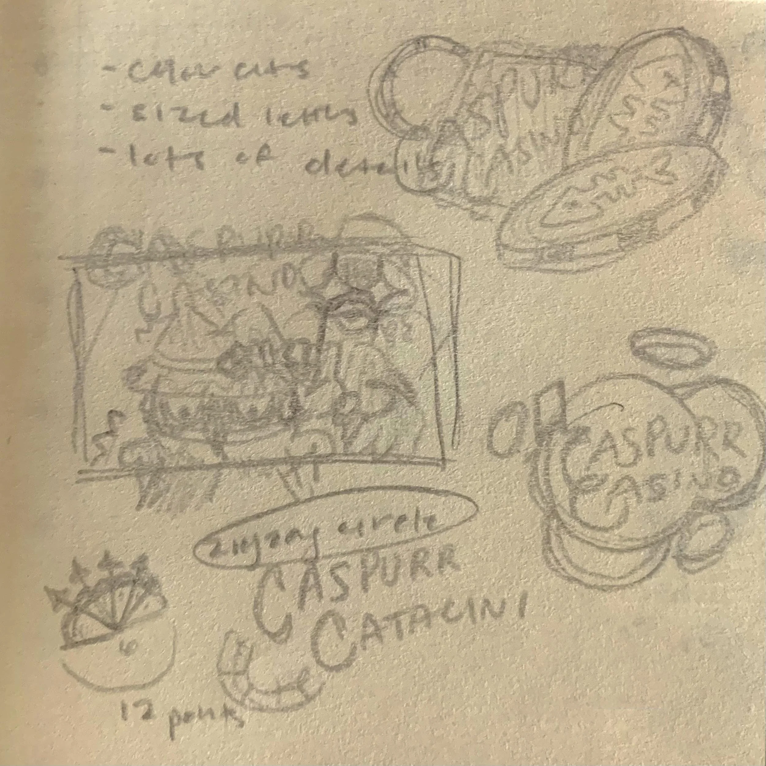 Caspurr Casino's inital logo and thumbnail sketch