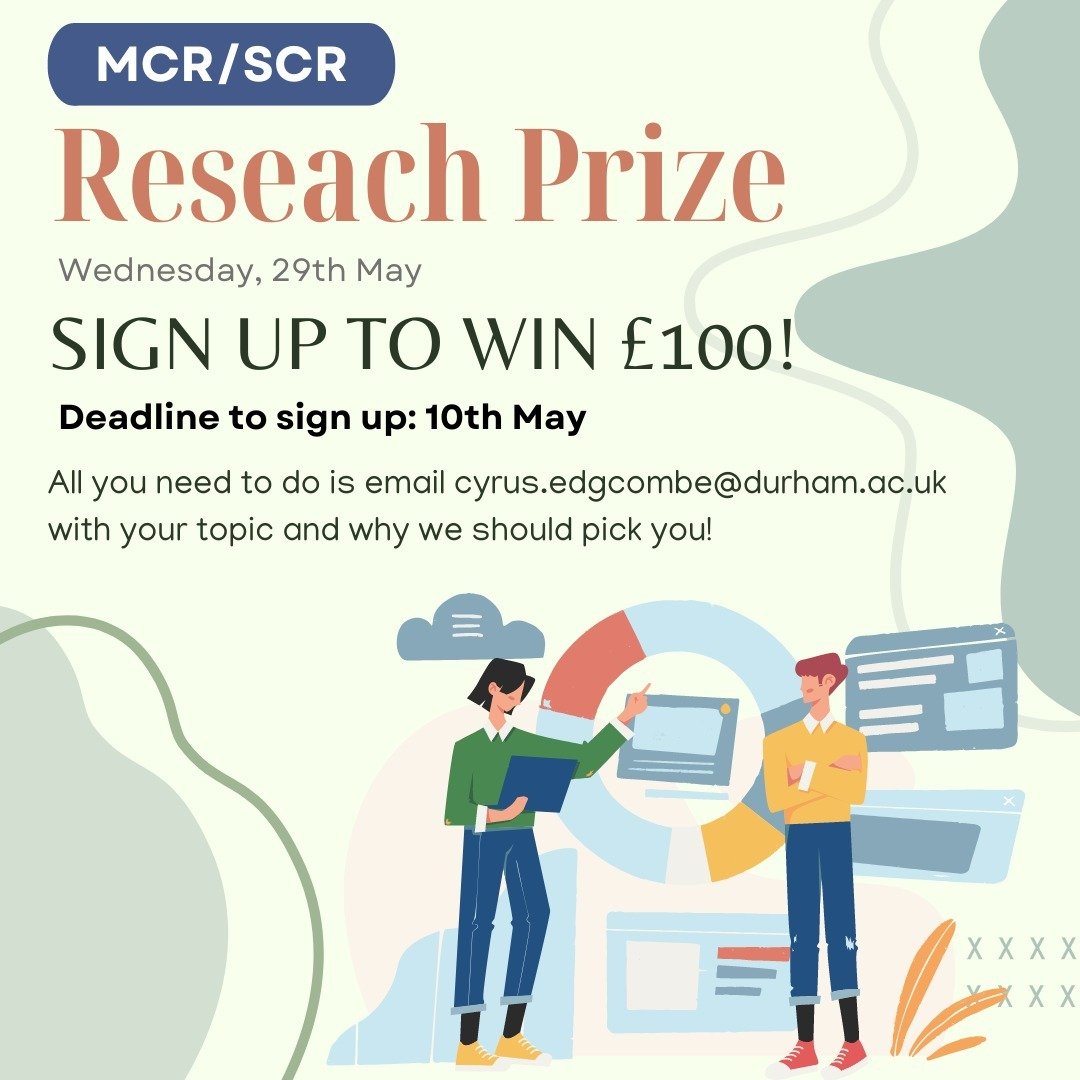 Our upcoming MCR/SCR research talks event is coming up, which will also feature a cash prize for both the talks and a separate academic poster competition! The event will take place on the 29th of May, starting at 6:15 after the college dinner.

For 