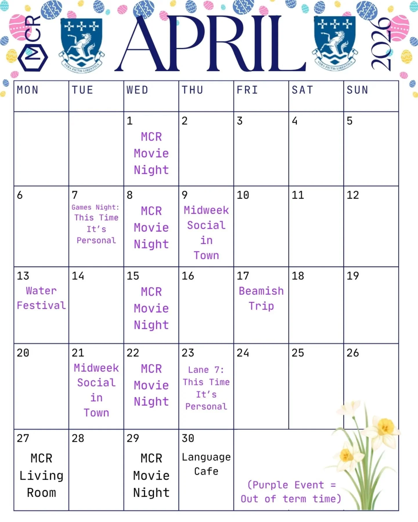 Hey everyone! 

Here&rsquo;s everything we&rsquo;ve got coming up in April at the Trevelyan MCR - from over the break to when we&rsquo;re back in full swing.

Can't wait to see you there! 🌷