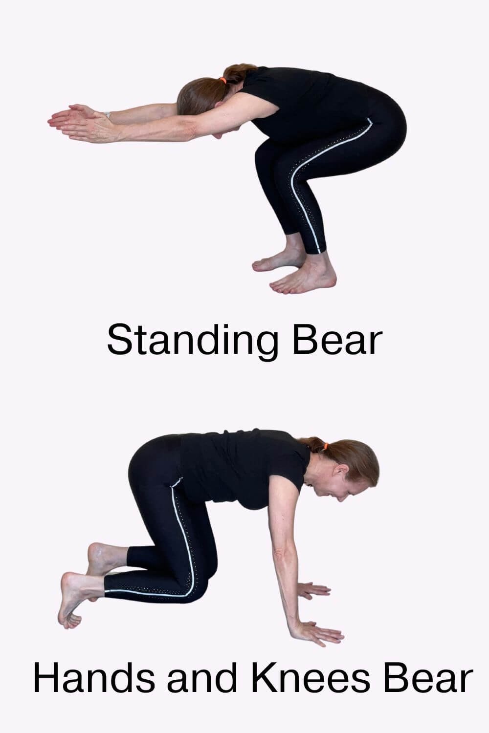 standing bear pose and kneeling bear pose in yoga