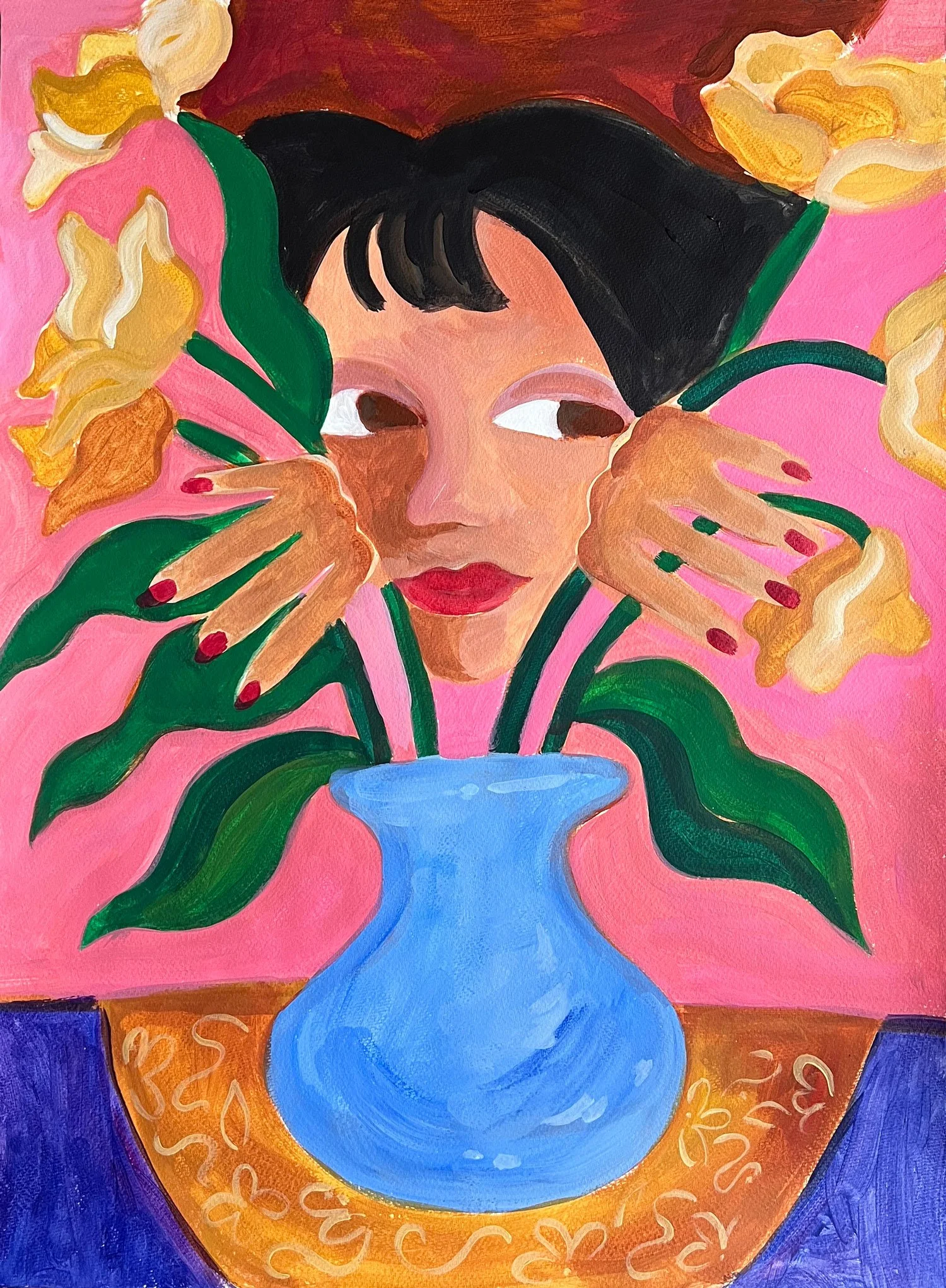 Through the Vase, 15x22”, acrylic on watercolor paper, 2025