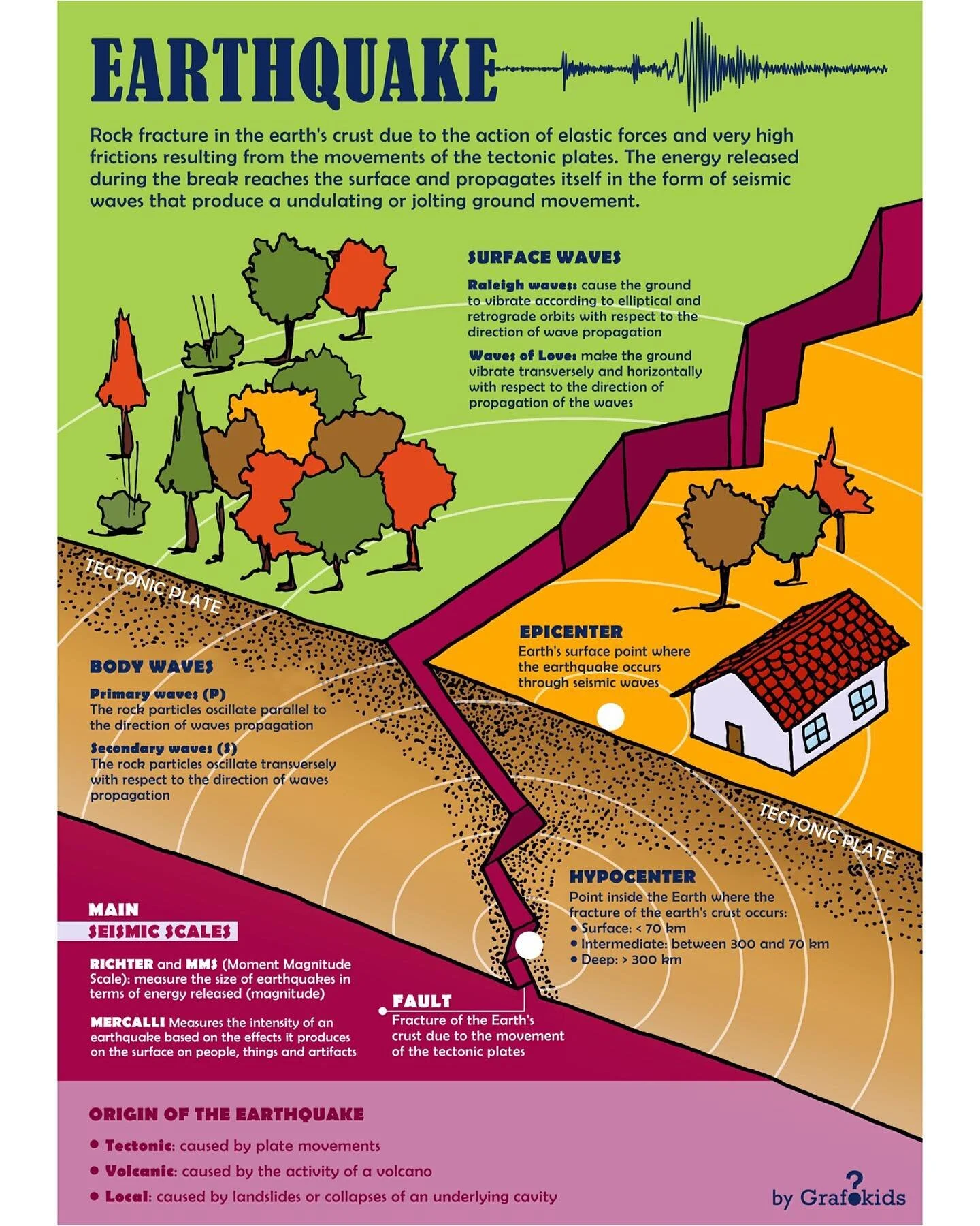 The Earthquake🔴👉scroll to see it in spanish and italian!!✨Why do earthquakes happen? How many types of seismic waves are involved?
.
.
🌈 Follow us to see what&rsquo;s coming next 👉 @grafokids
.
.
🌈 We create infographics for your kids! Send us t