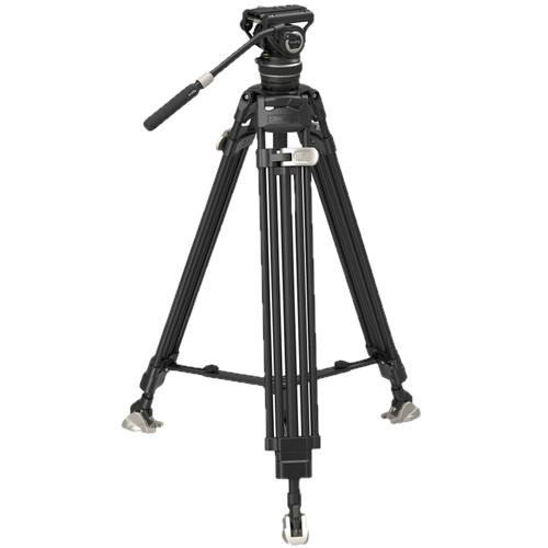 Professional video camera tripod with adjustable height and stabilization features