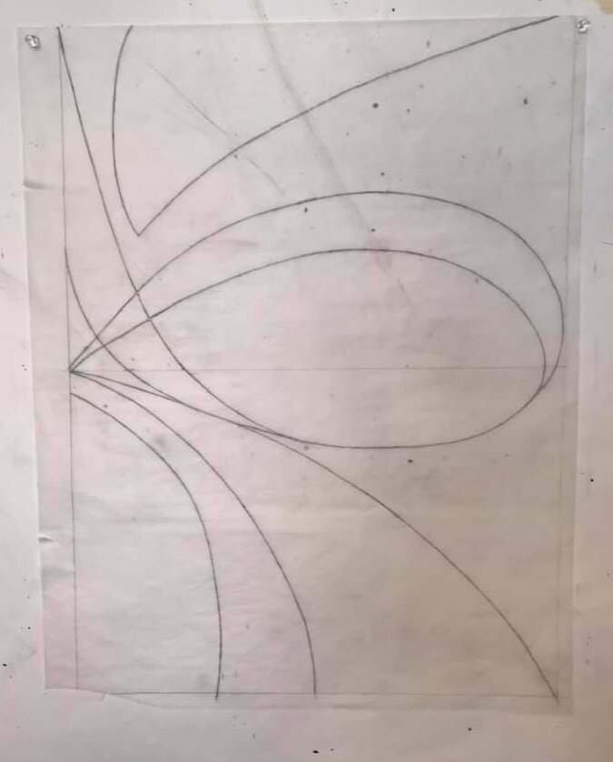 Creating a tracing paper template to use to transfer the image to the canvas.