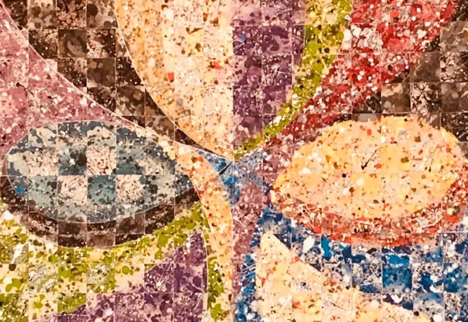 The final imagery, comprised of 176 pieces, all reassembled and glued together onto a new piece of canvas
