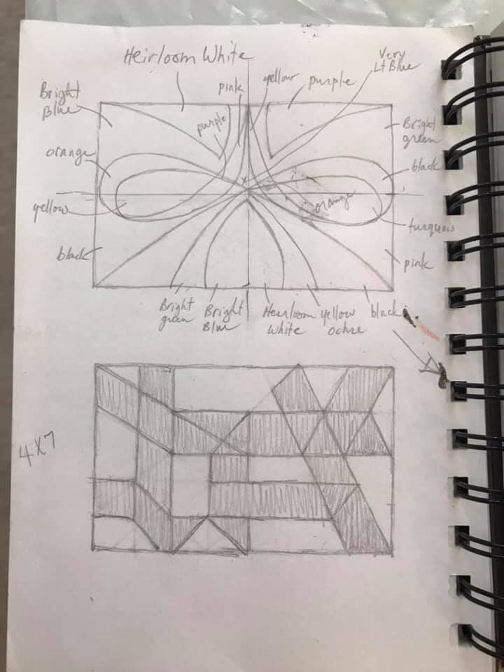 Sketching the initial design (top) in my sketchbook.