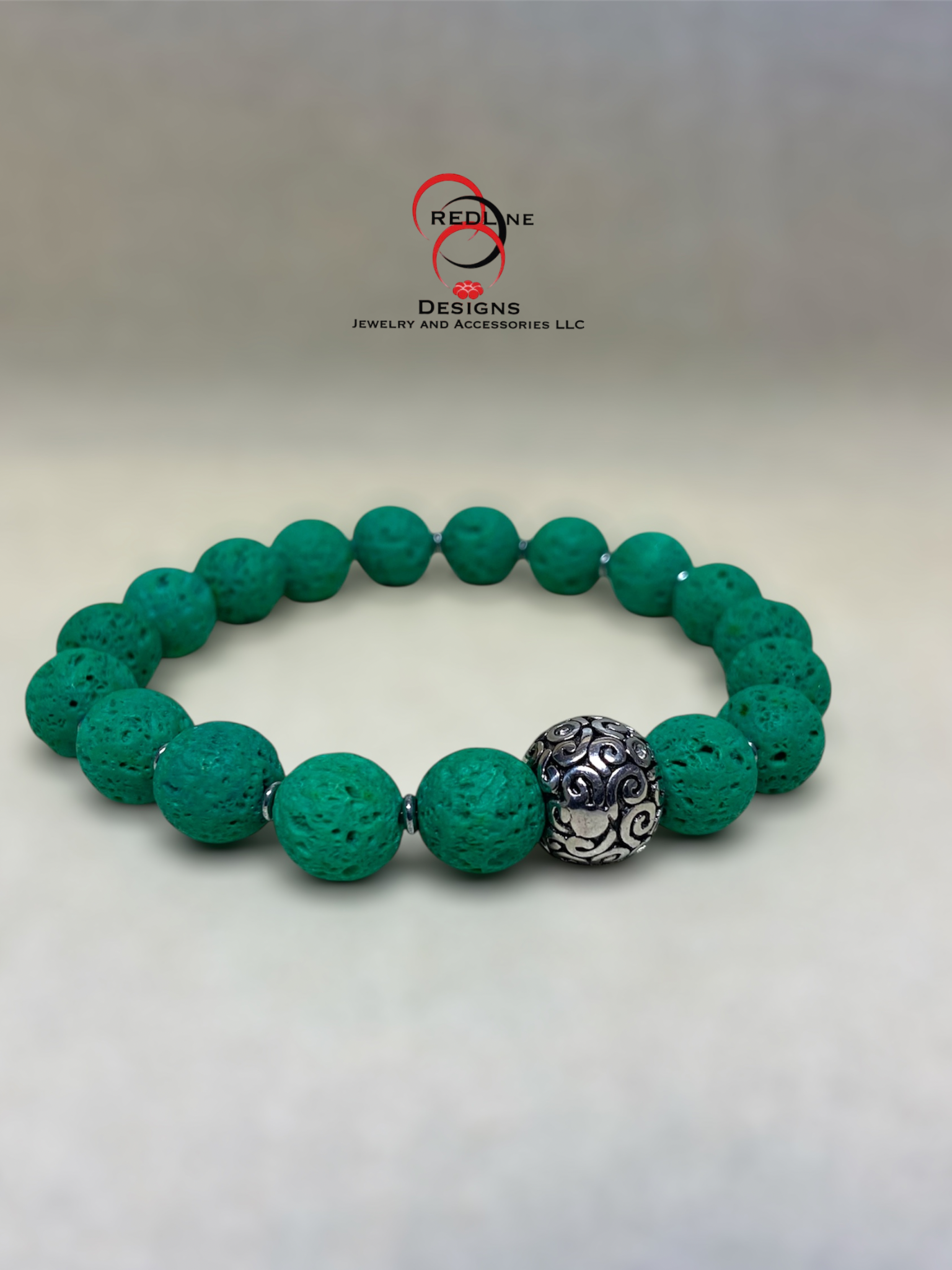 Men's Bright Green Lava Gemstone Bracelet item# M124