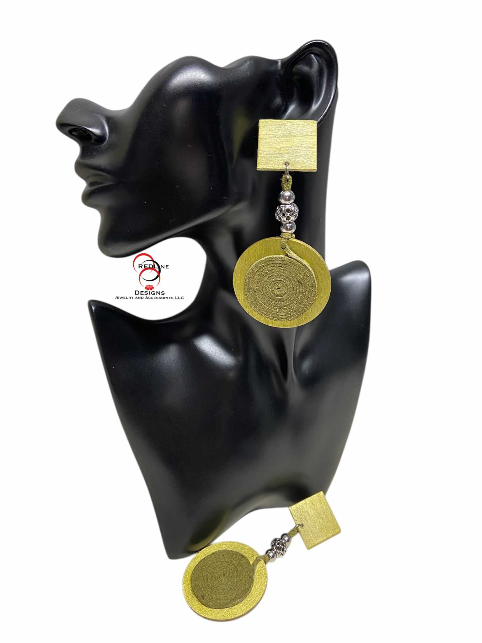 Green Suede and Wooden Dangle Earrings Item# E132